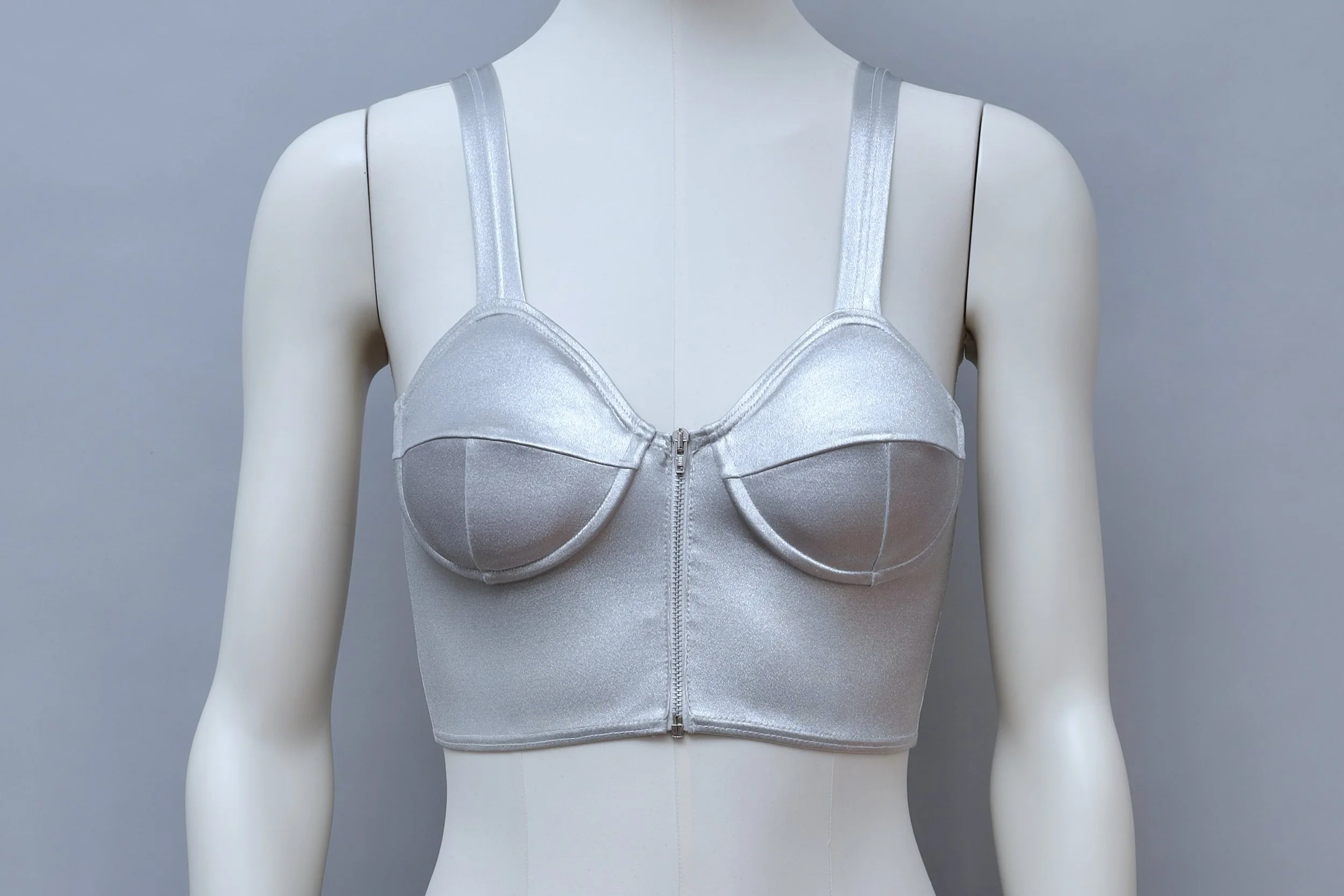 F/W 1991 Junior Gaultier metallic silver zip bustier top