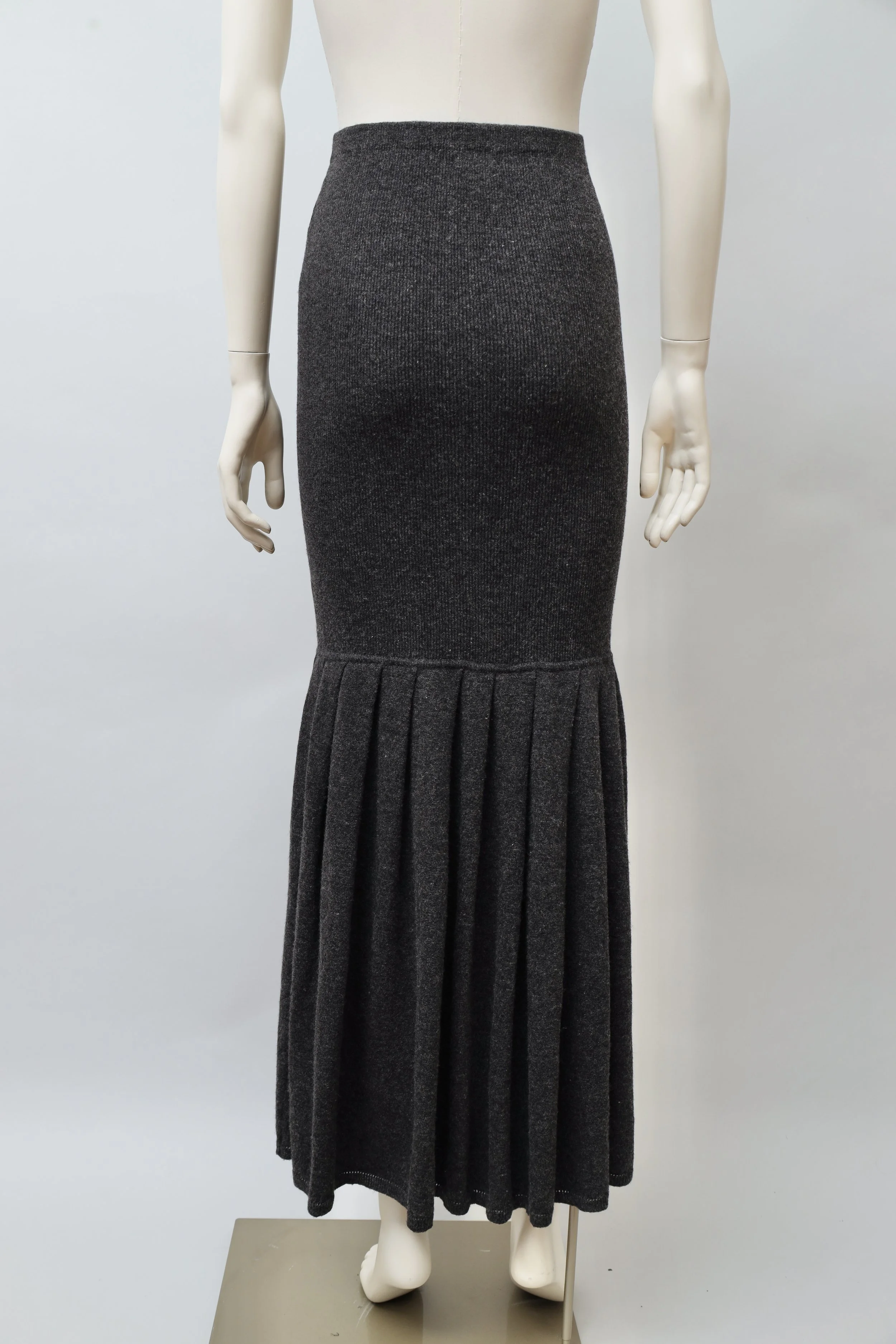 1990s Joseph Tricot long gray ruched knit skirt