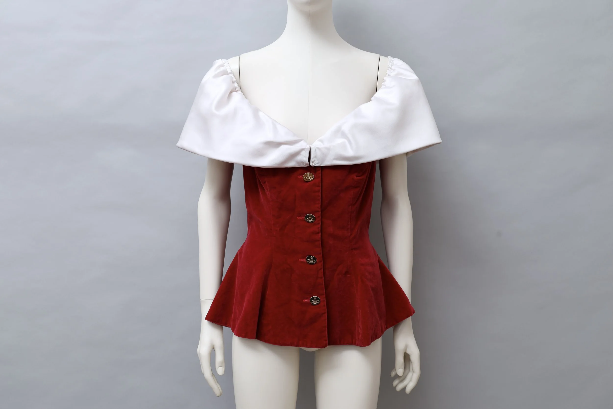 1990s Vivienne Westwood red velvet and white satin vest