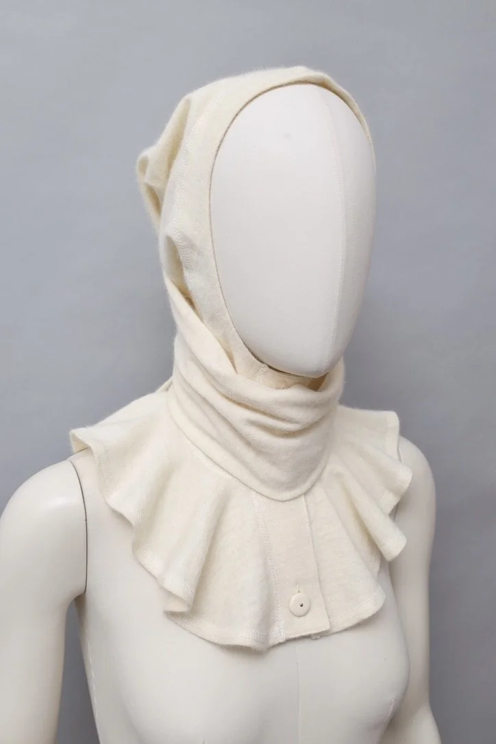 1980s Chantal Thomass cream wool angora blend buttoned liripipe hood
