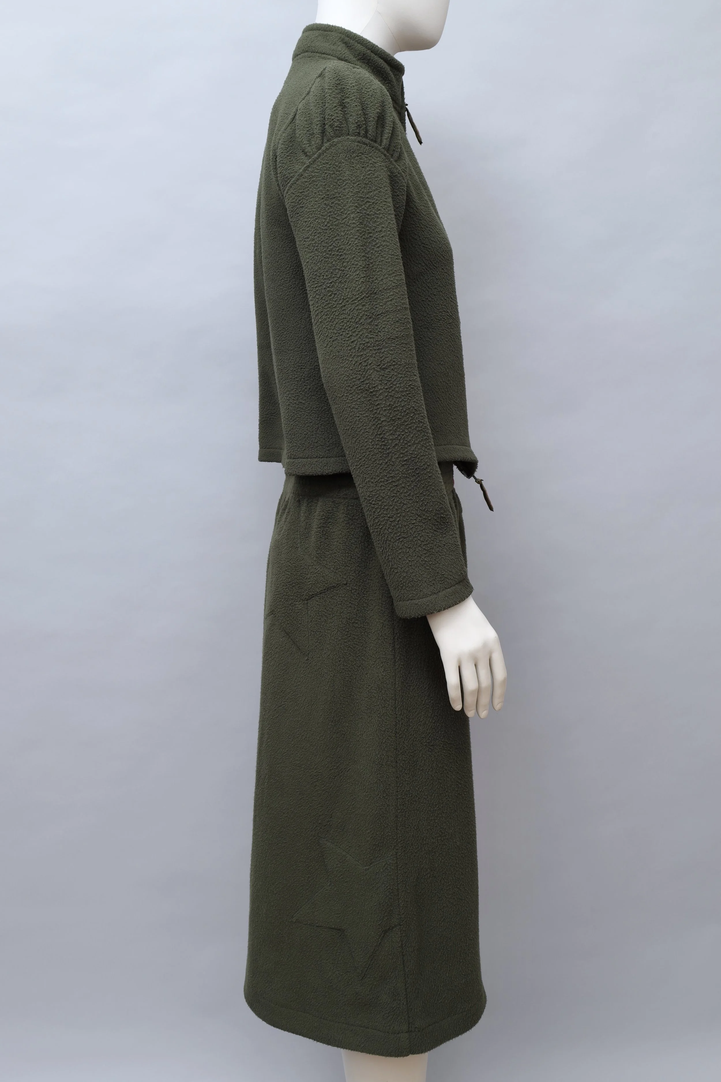 JUNK by Junko Shimada khaki green fleece jacket and skirt set