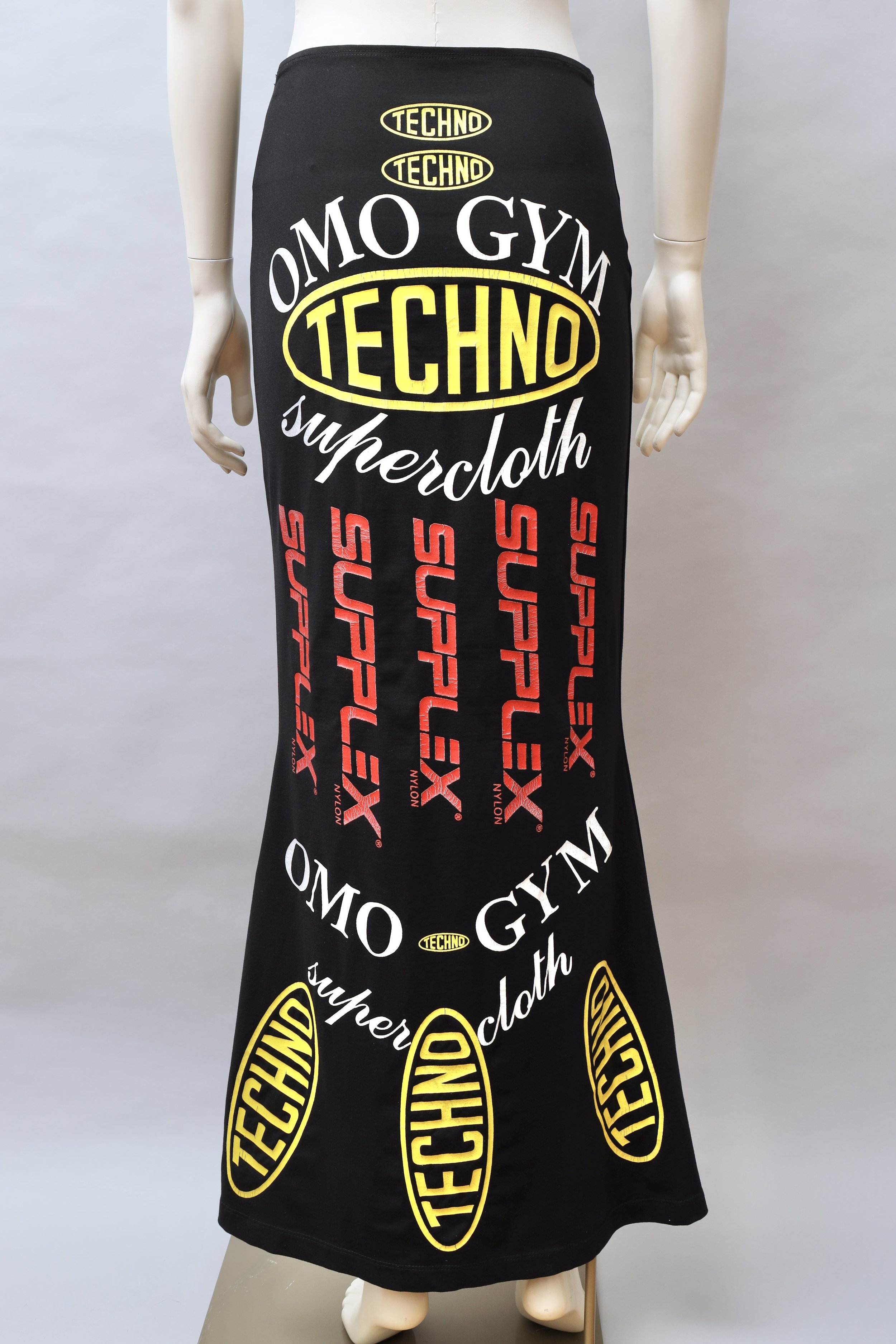 1990s Norma Kamali OMO gym techno print maxi skirt