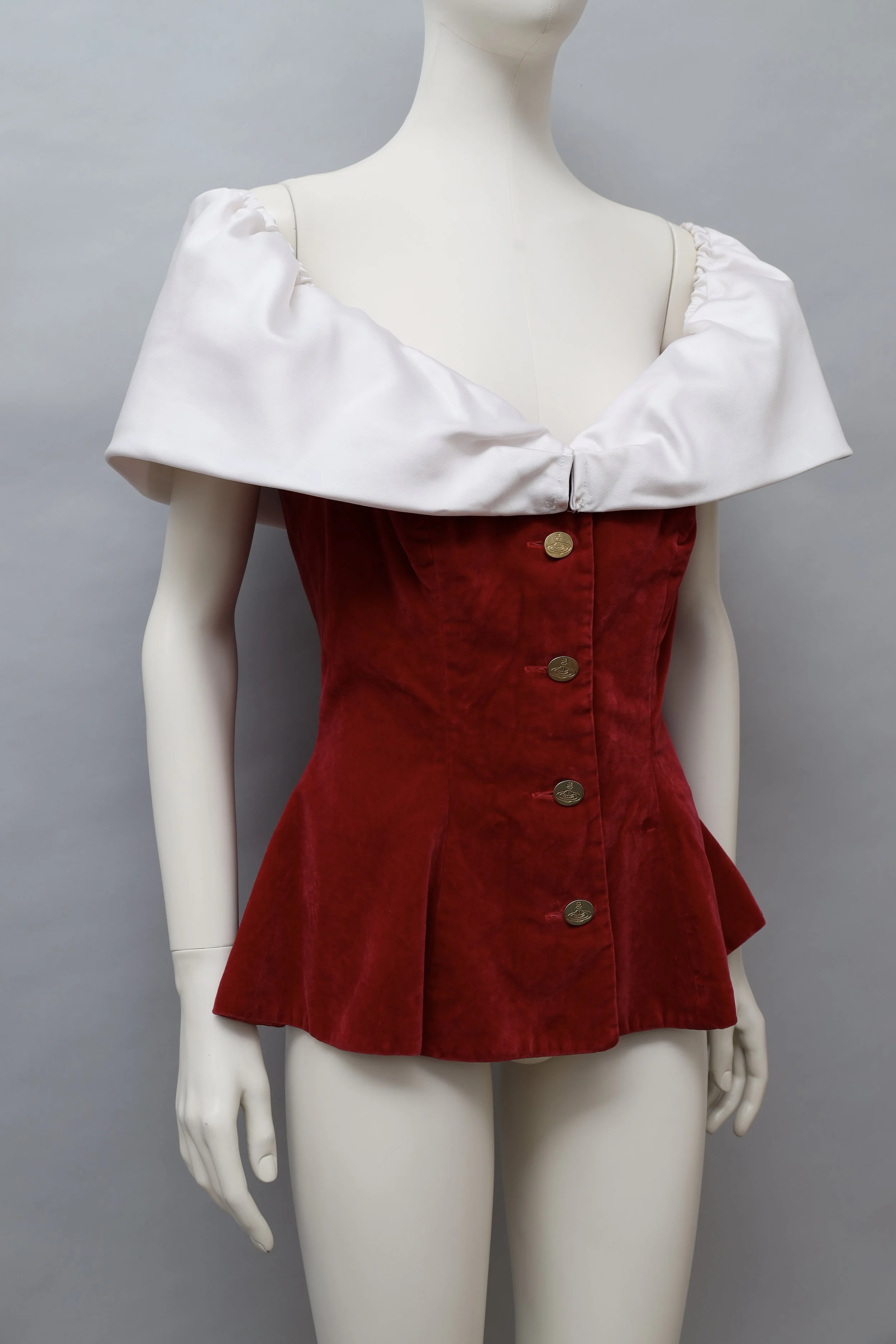 1990s Vivienne Westwood red velvet and white satin vest