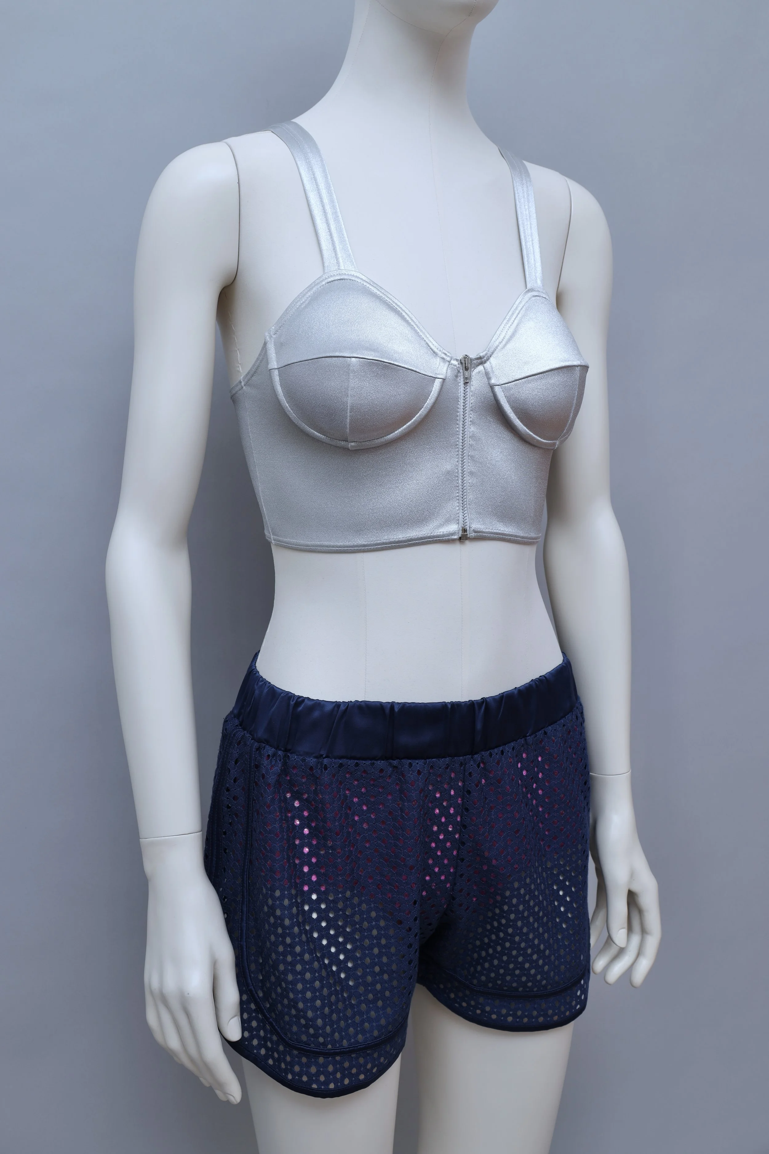 F/W 1991 Junior Gaultier metallic silver zip bustier top