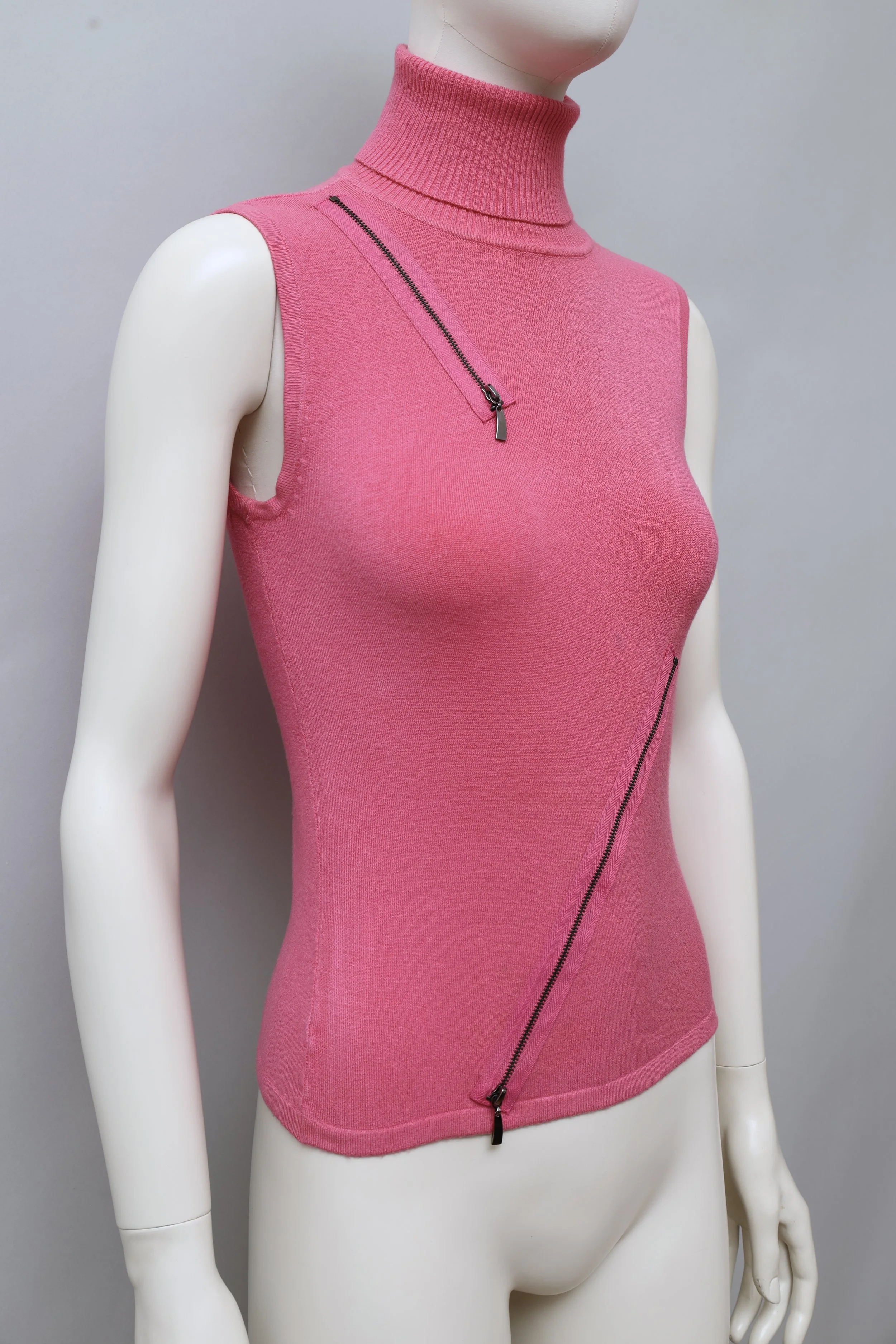 2000s I Gabbiani pink silk blend zipper turtleneck top
