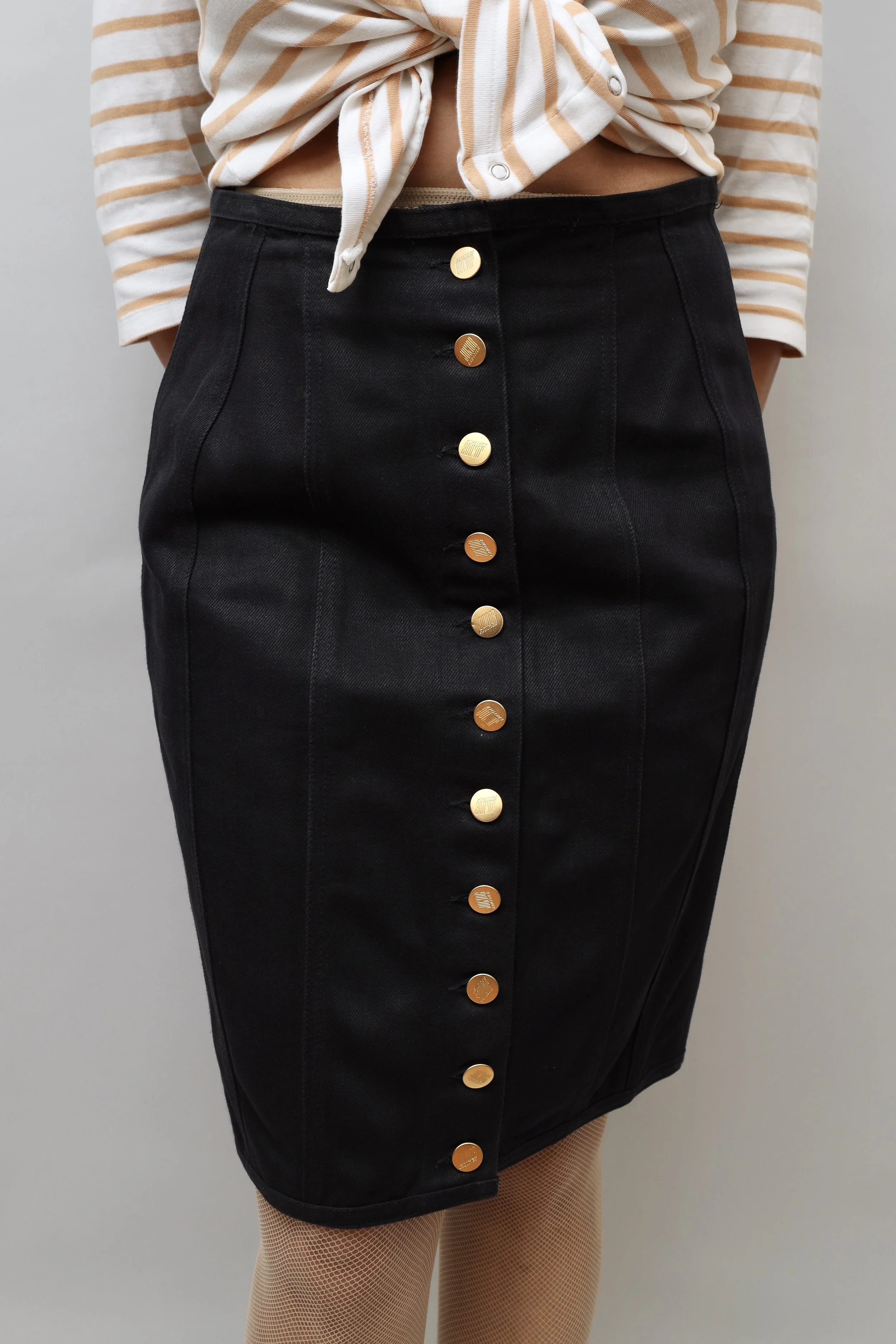 S/S 1989 Junior Gaultier black cotton gabardine lace-up skirt
