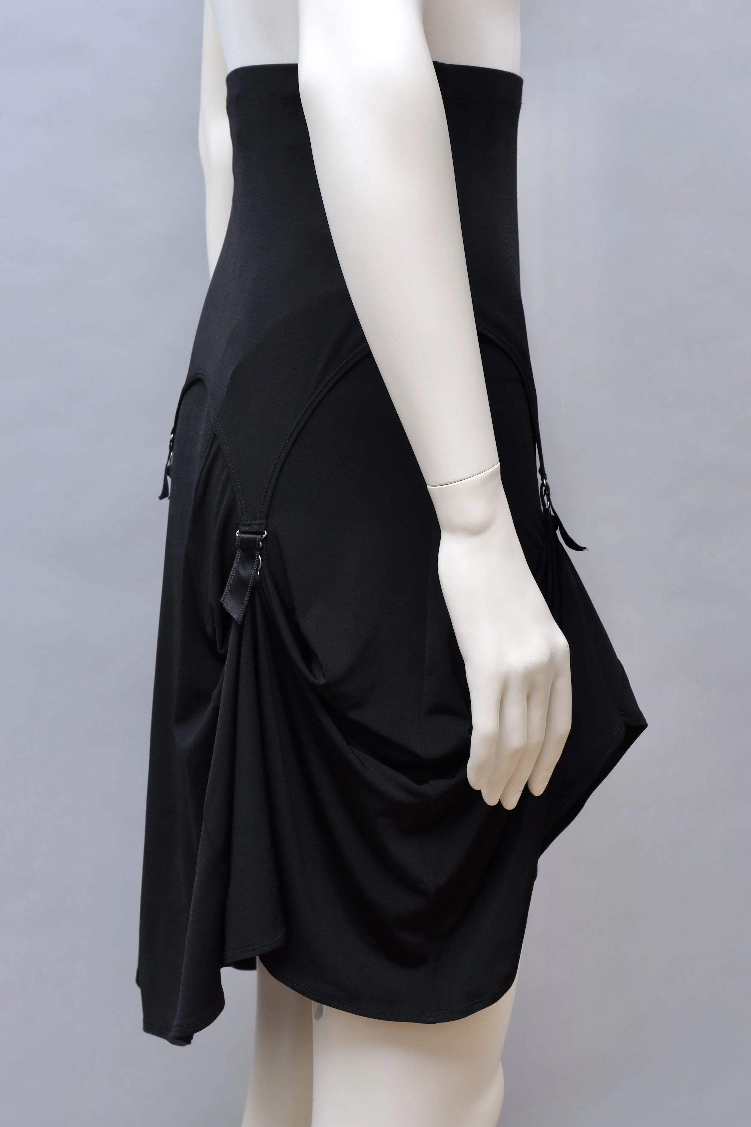 Plein Sud black stretch satin ultra high waist garter skirt