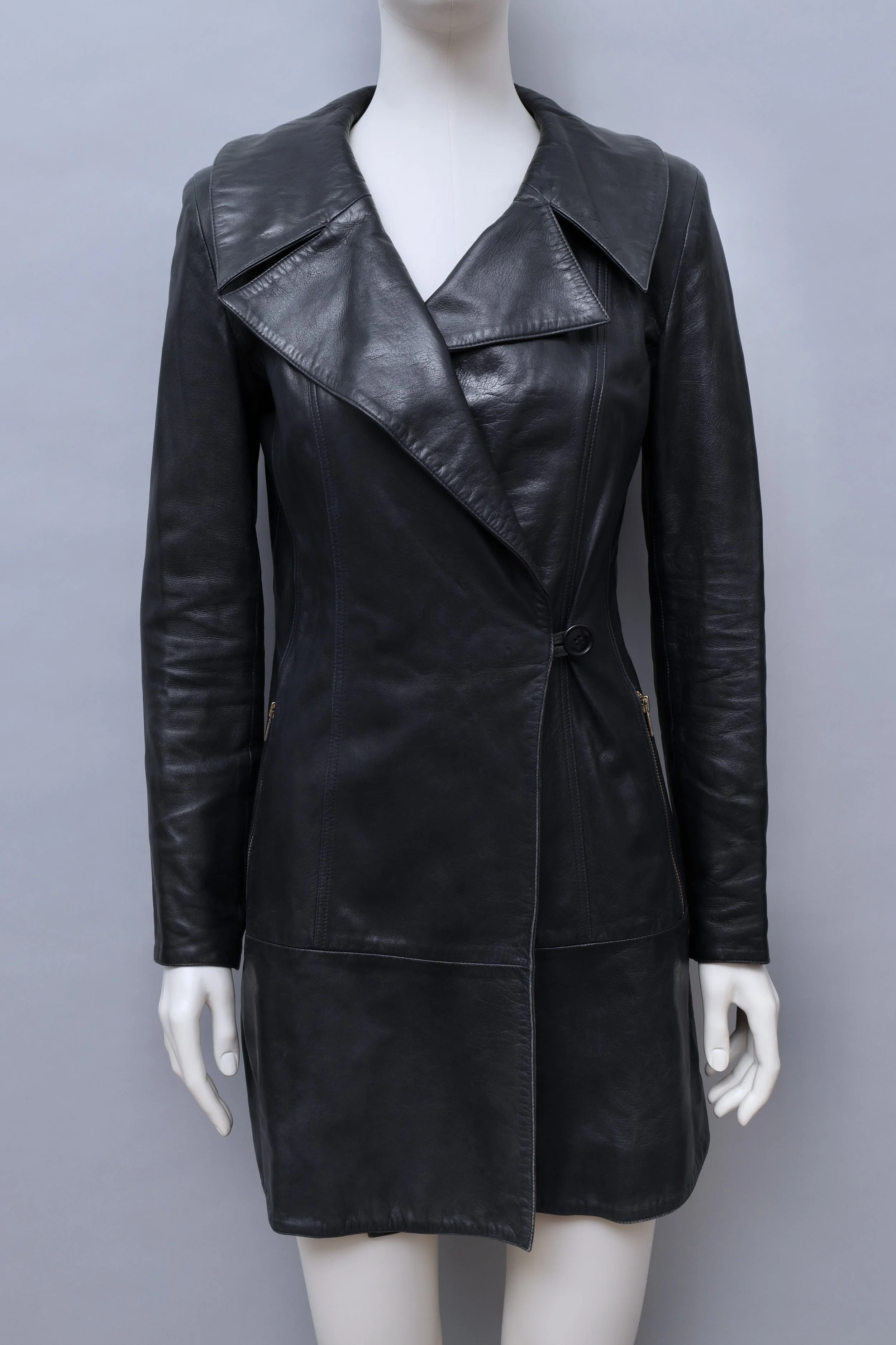 S/S 1992 Claude Montana pour Idéal Cuir black lamb leather coat