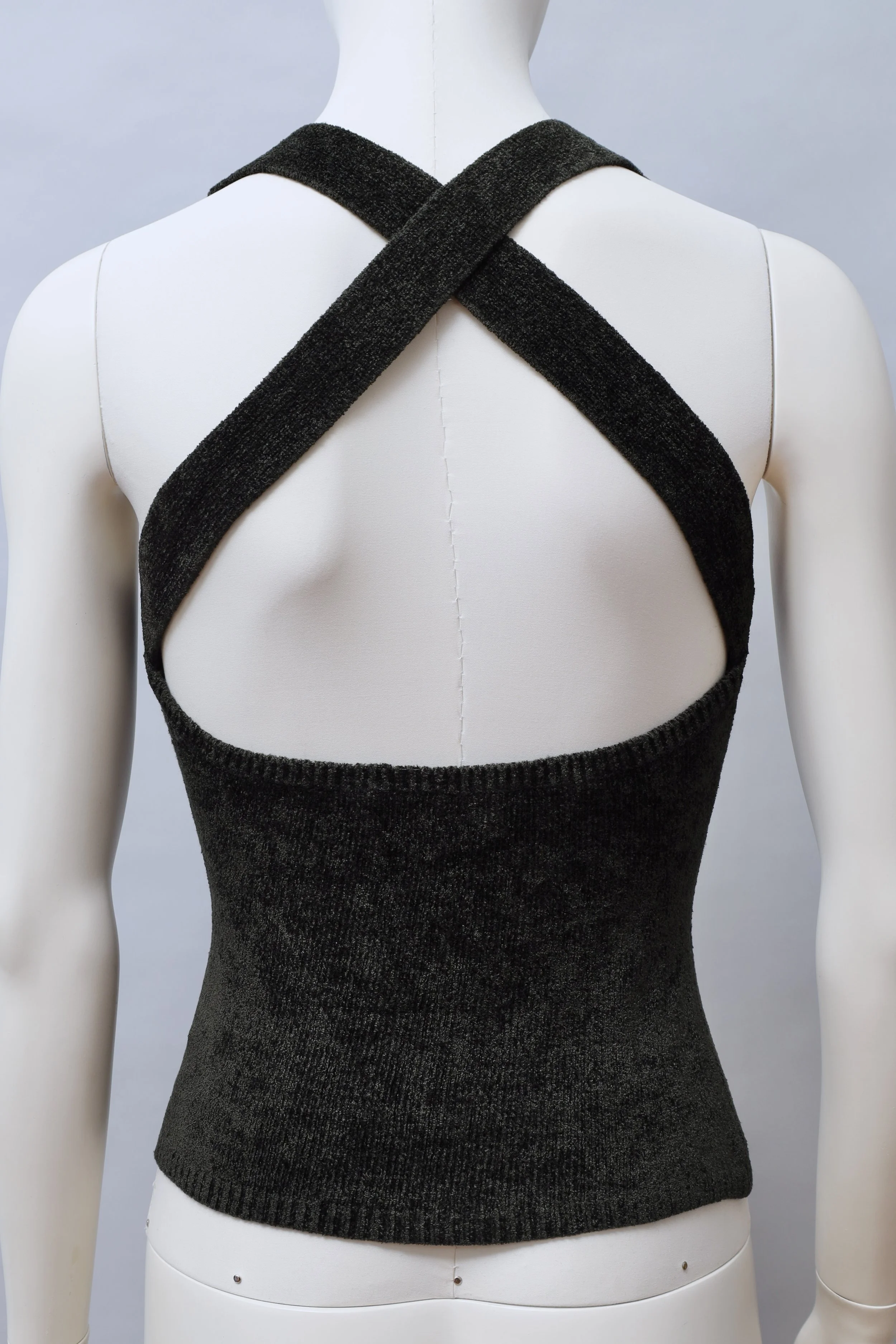 1990s Cacharel dark green chenille cross back top