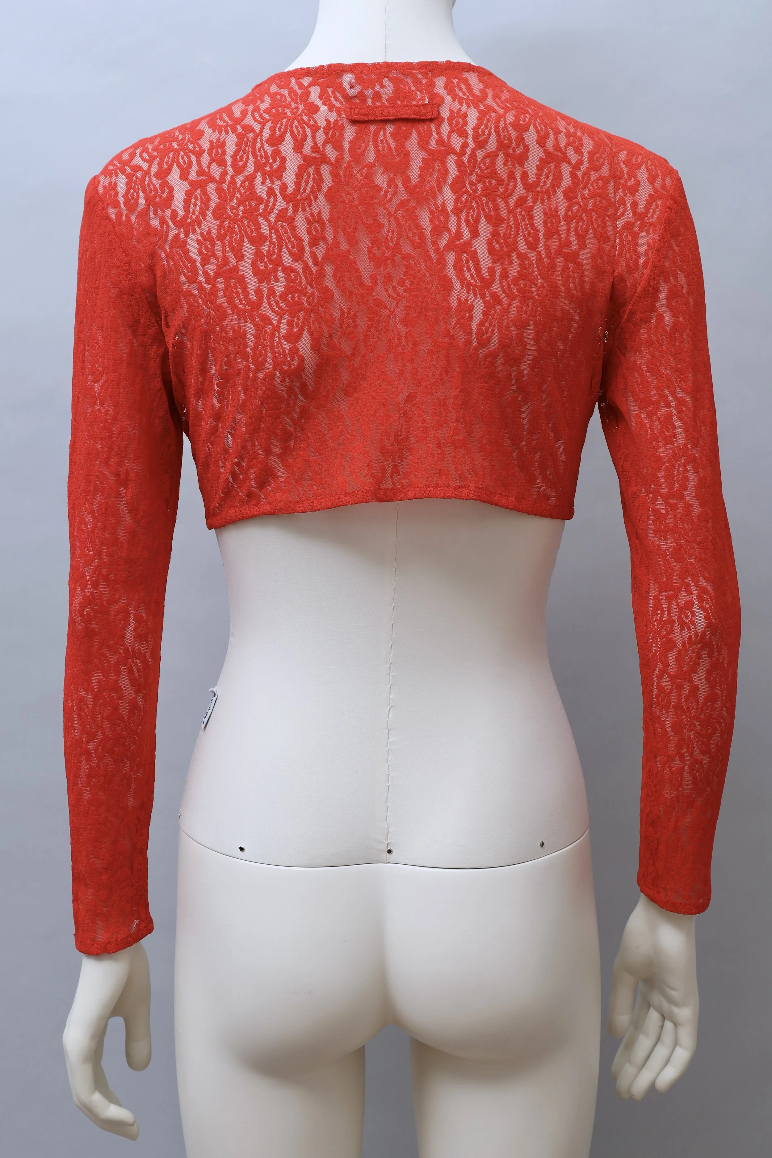 S/S 1985 Jean Paul Gaultier bright red lace cropped cardigan