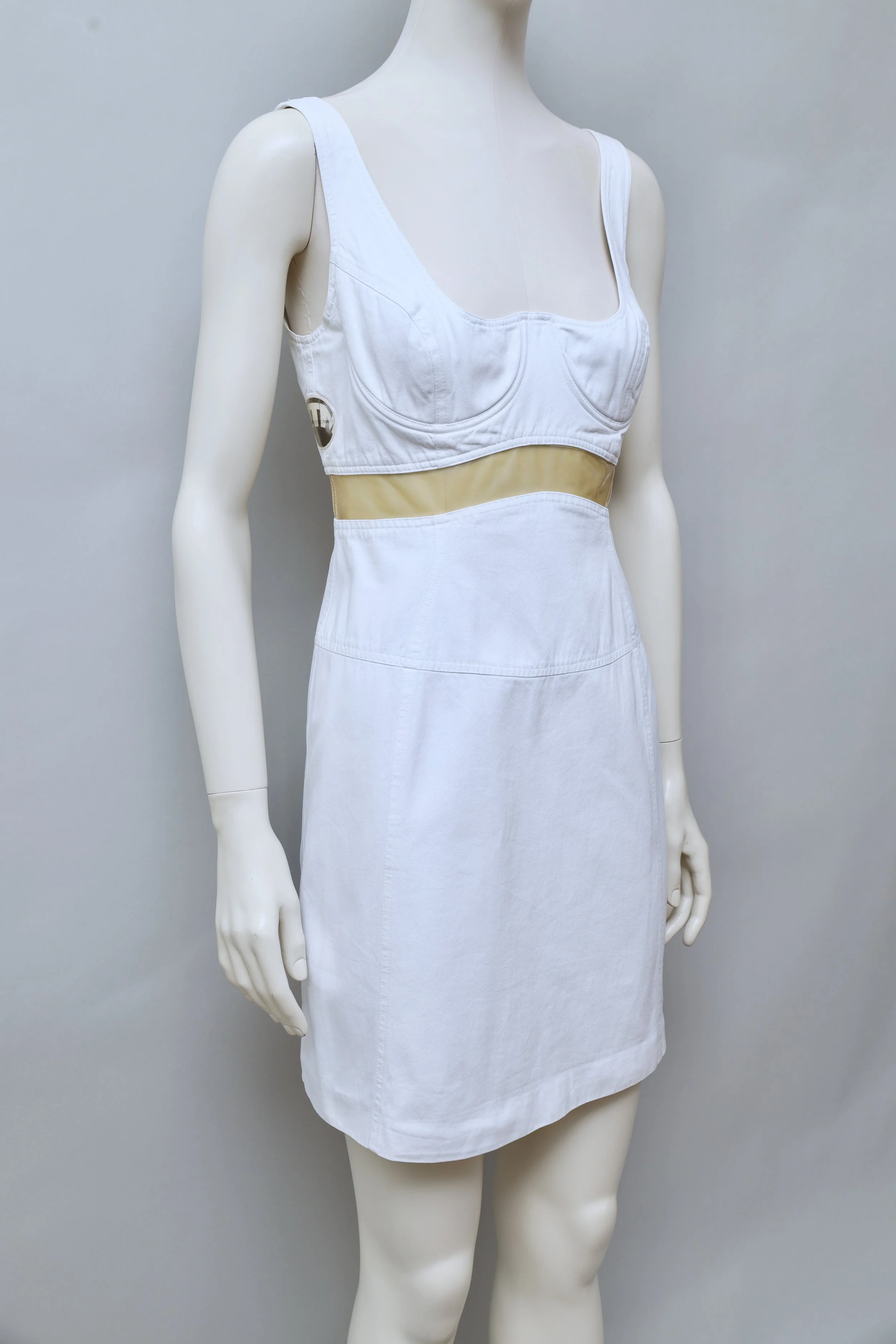 1990s Thierry Mugler MTM Mugler white PVC waist dress