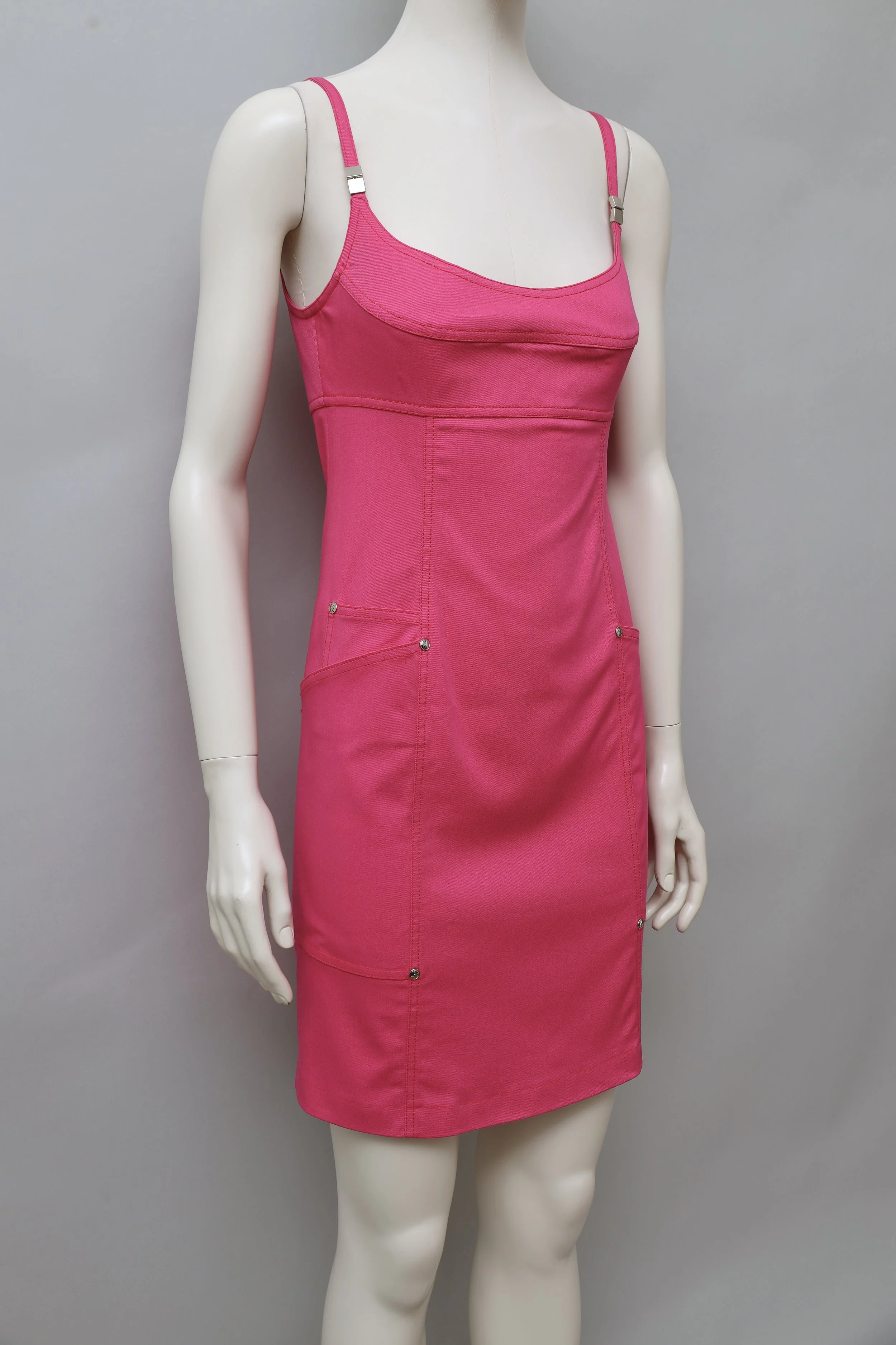 1990s Claude Montana Blu riveted pink denim dress