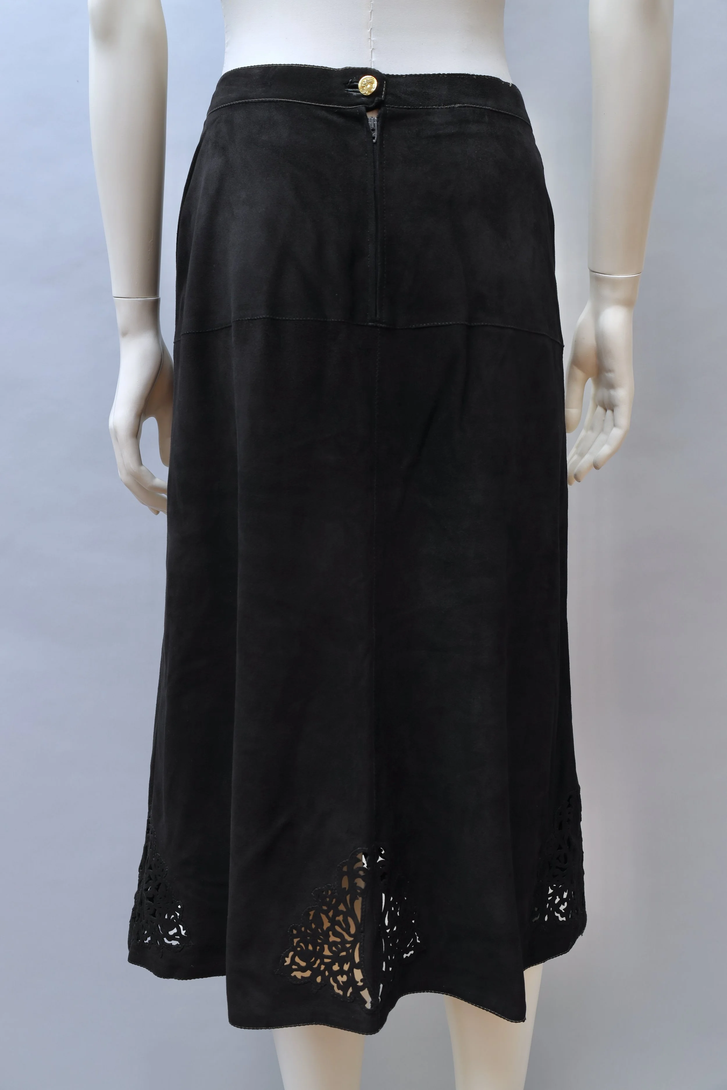 1970s Roberto Cavalli black butterfly laser cut suede skirt
