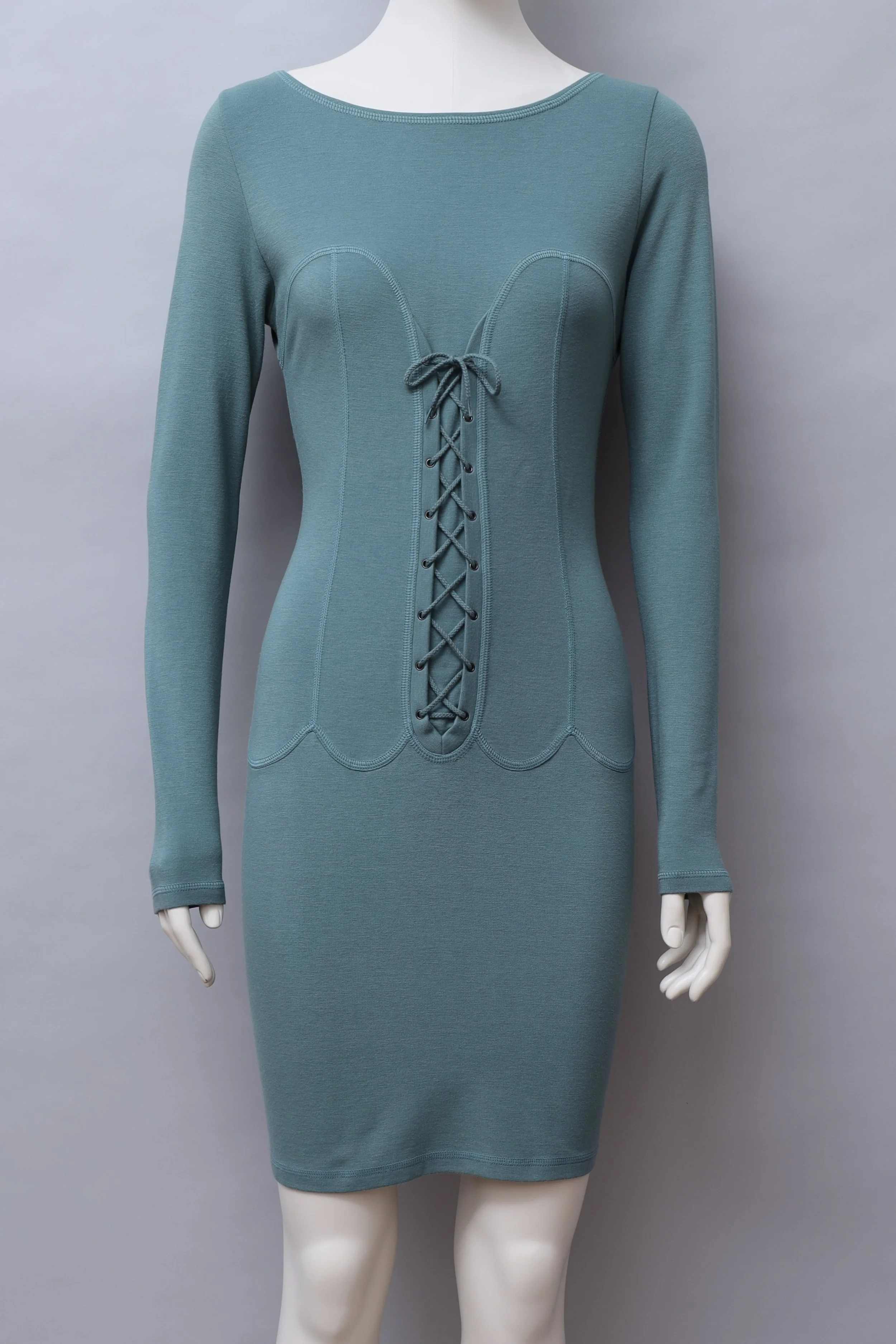 S/S 1991 Chantal Thomass teal blue lace-up dress
