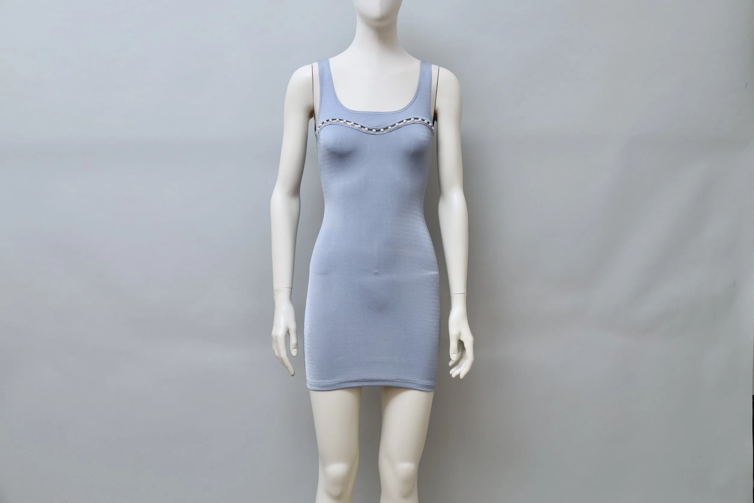 S/S 1993 Liza Bruce ice blue pearl cut out dress