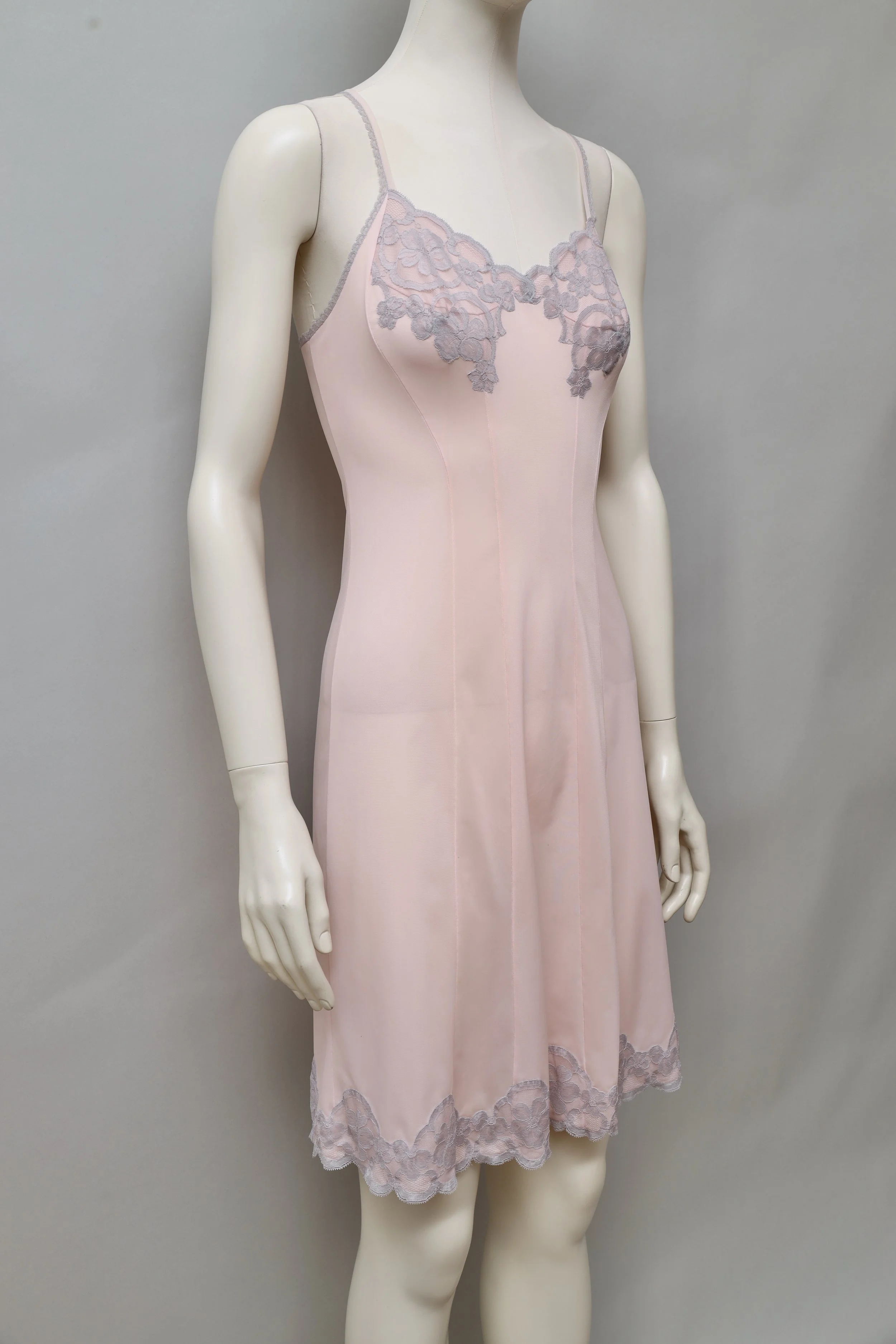 1960s deadstock Neyret Paris salmon rose nylon lace slip dress