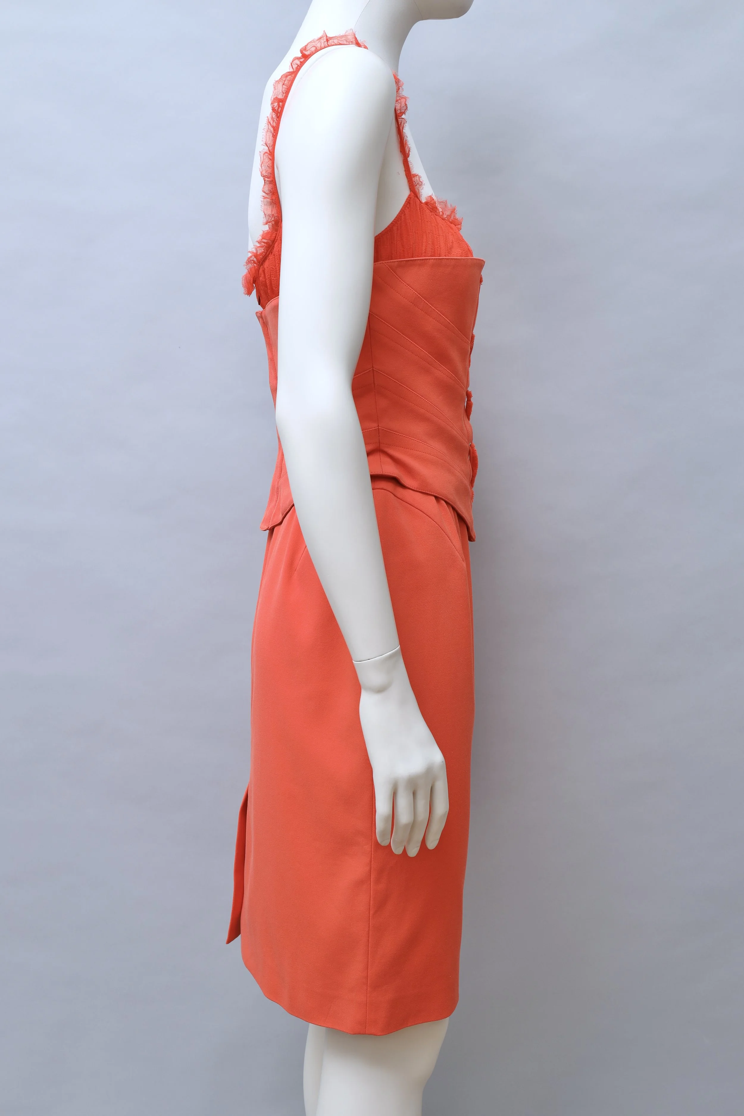 late 1990s / early 2000s Thierry Mugler bright coral corset dress