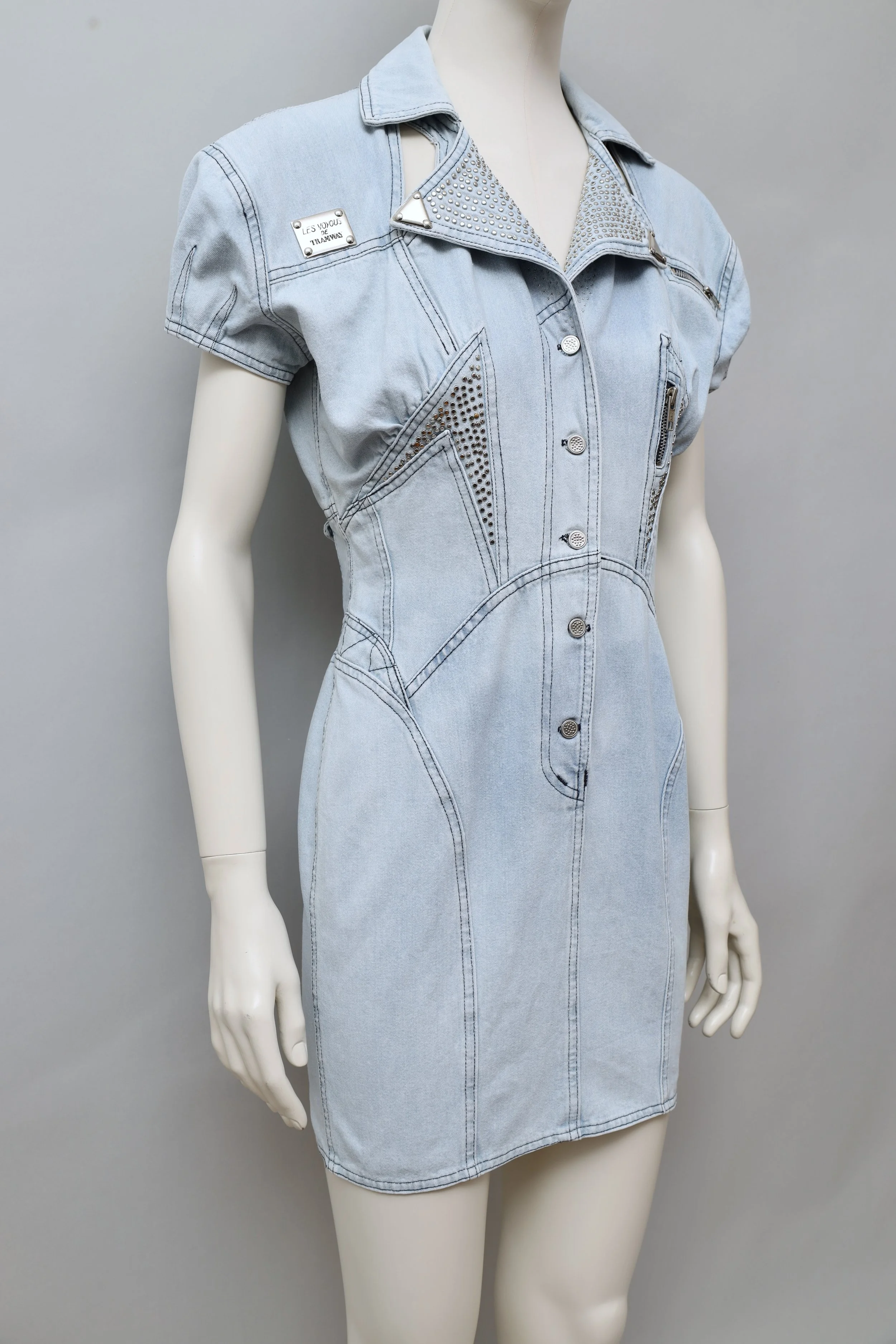 1980s Tramway Paris studded cut-out denim house dress