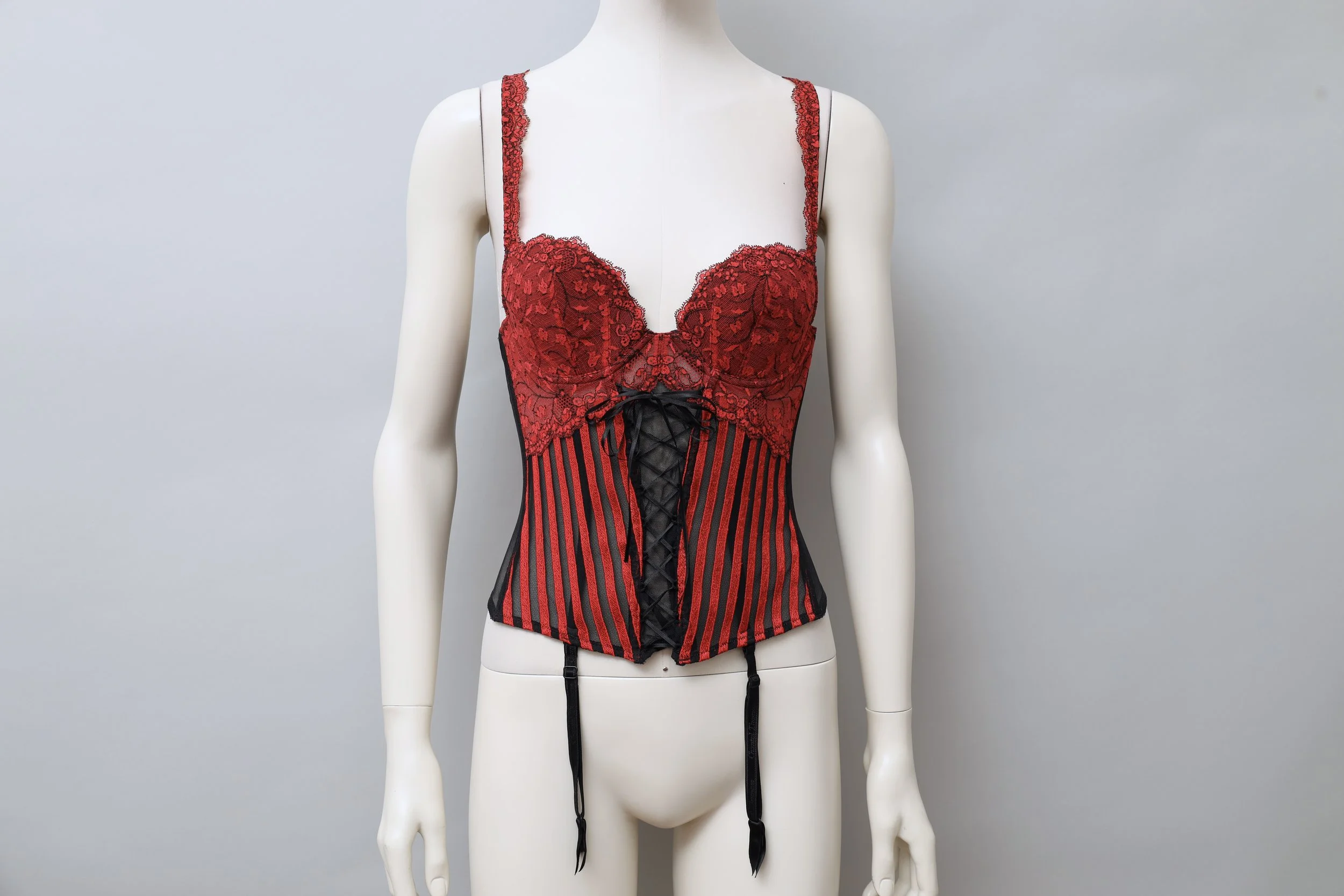 early 2000s Chantal Thomass red and black lace up bustier