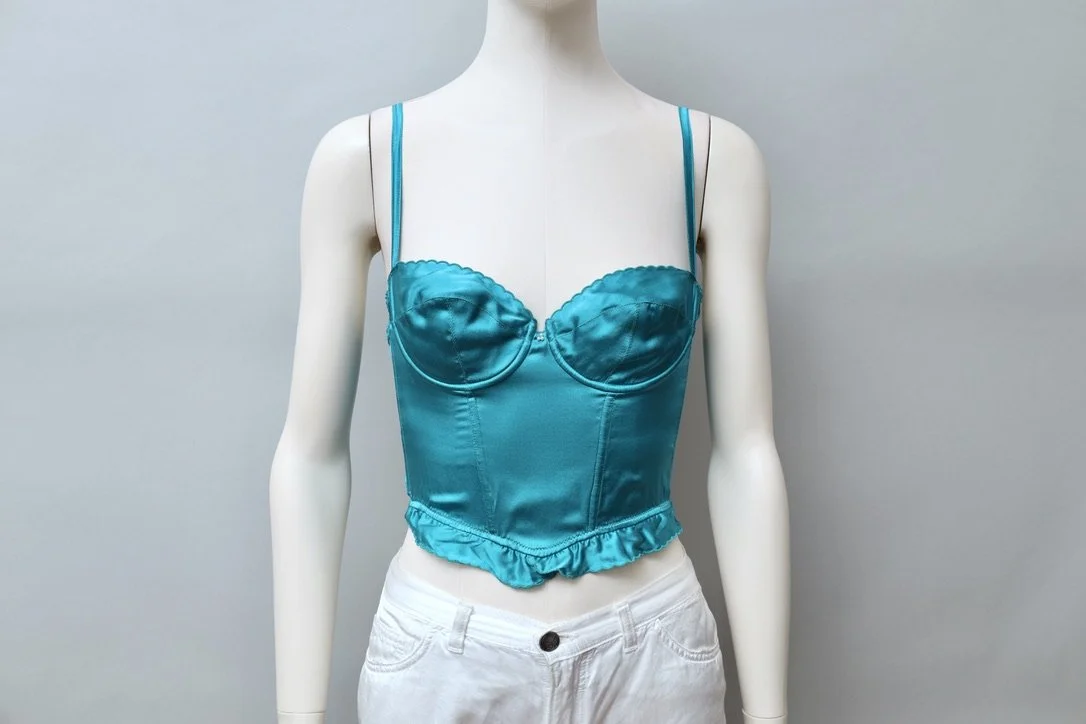 1980s deadstock Italian vintage lustrous turquoise silk bustier