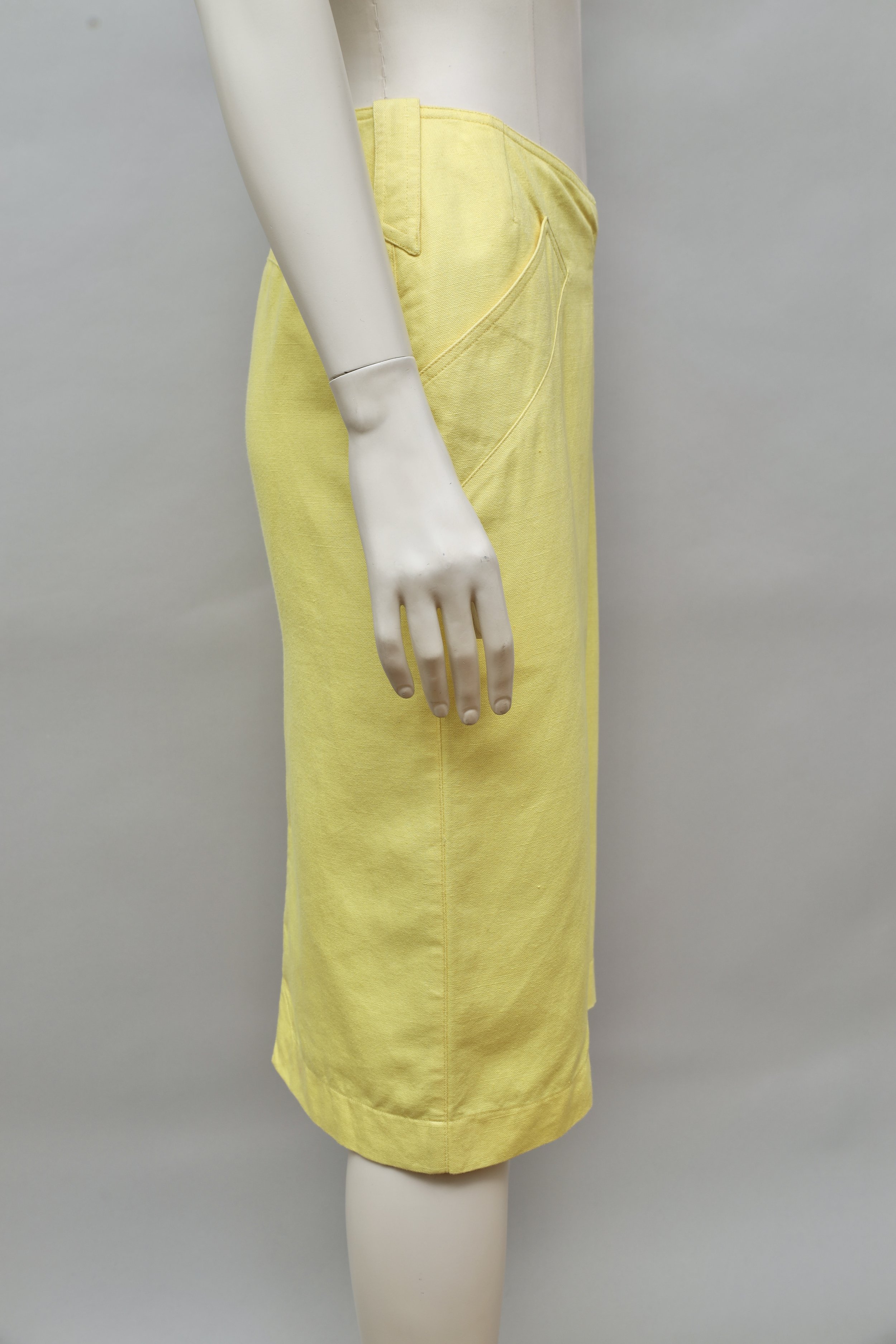 1980s Claude Montana yellow cotton asymmetrical wrap skirt