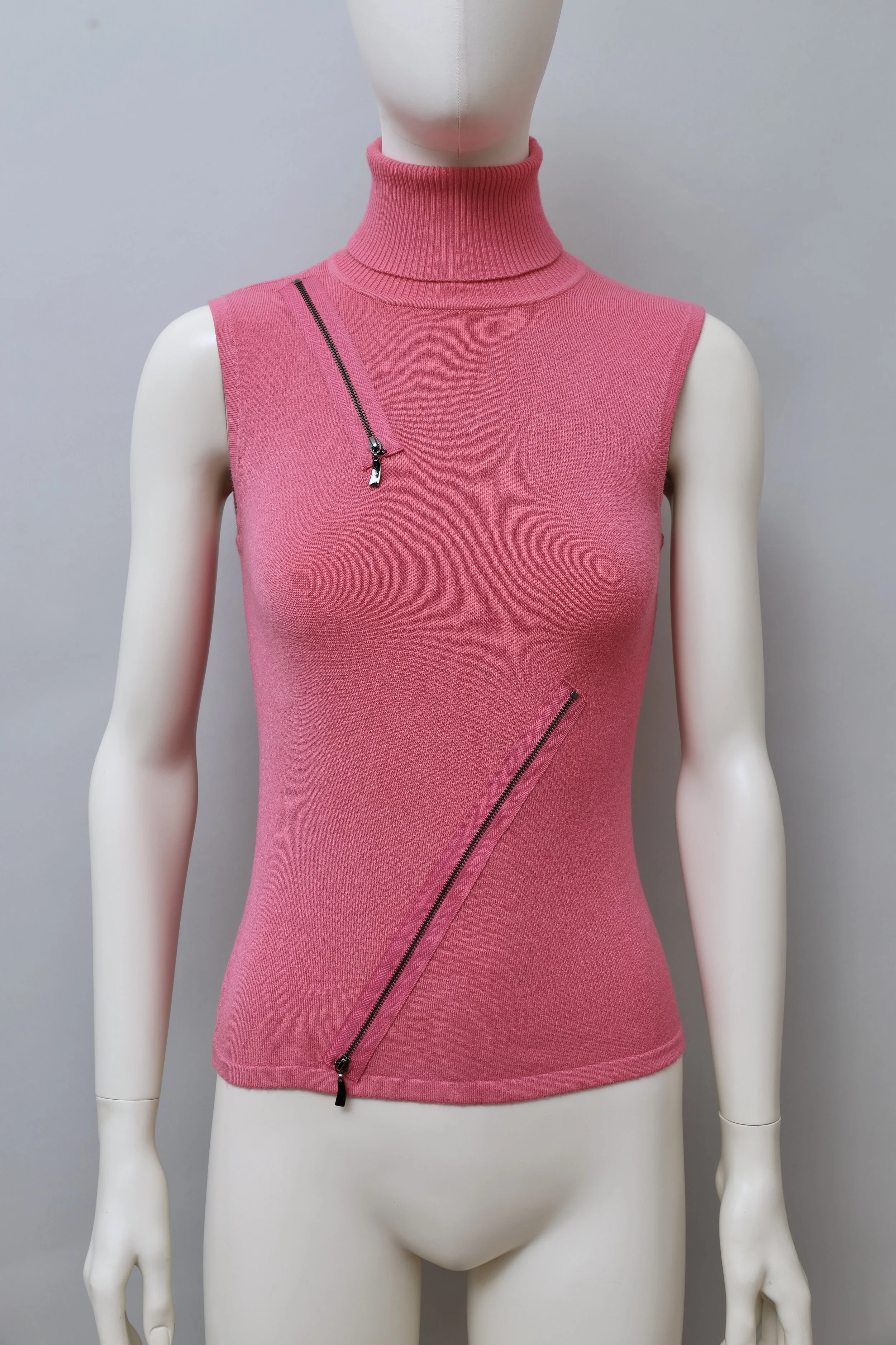 2000s I Gabbiani pink silk blend zipper turtleneck top