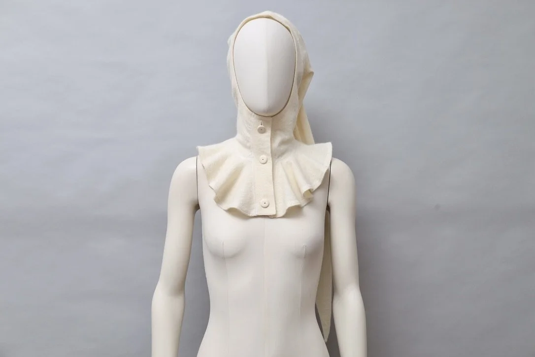 1980s Chantal Thomass cream wool angora blend buttoned liripipe hood