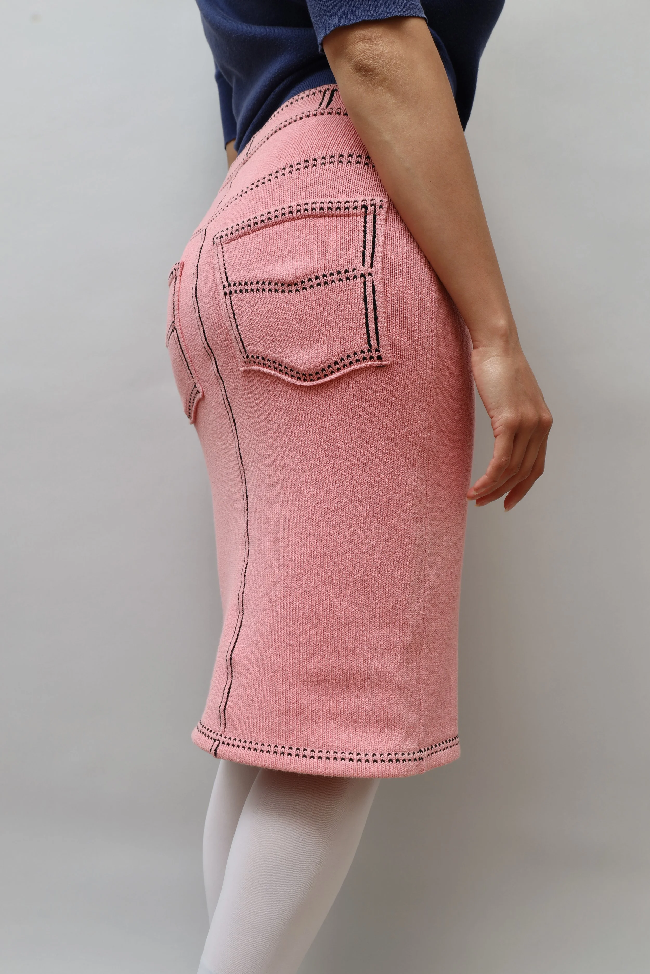 2010s Claudia Skoda pink trompe l'oeil knit skirt