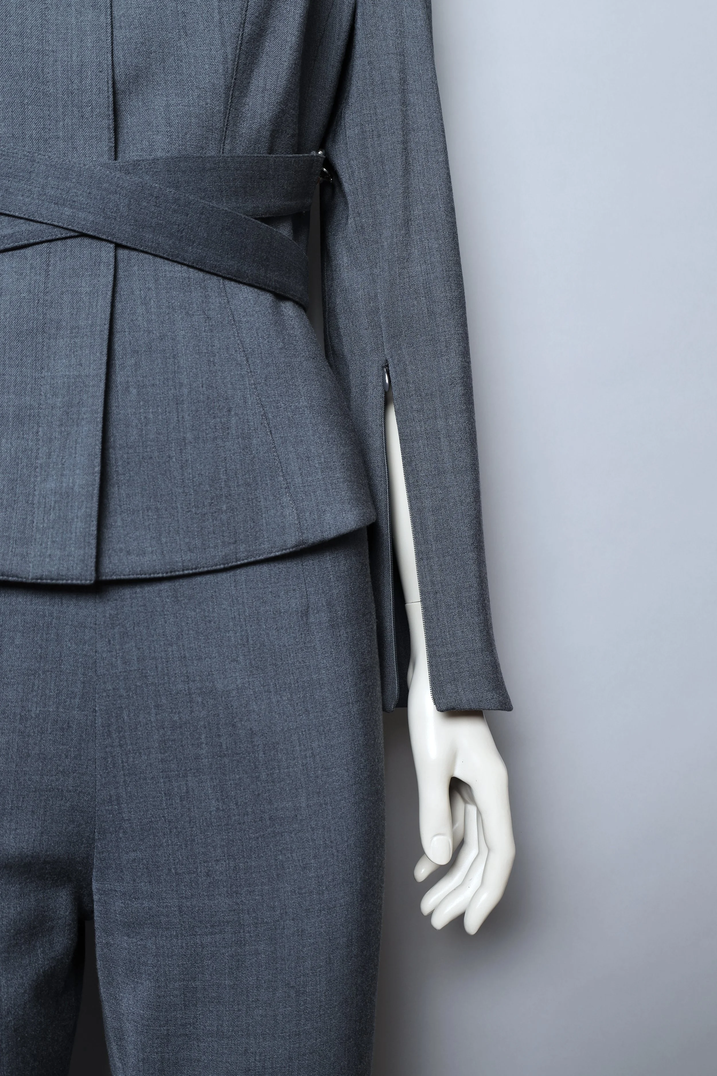 early 2000s Mugler grey belted blazer and pant suit
