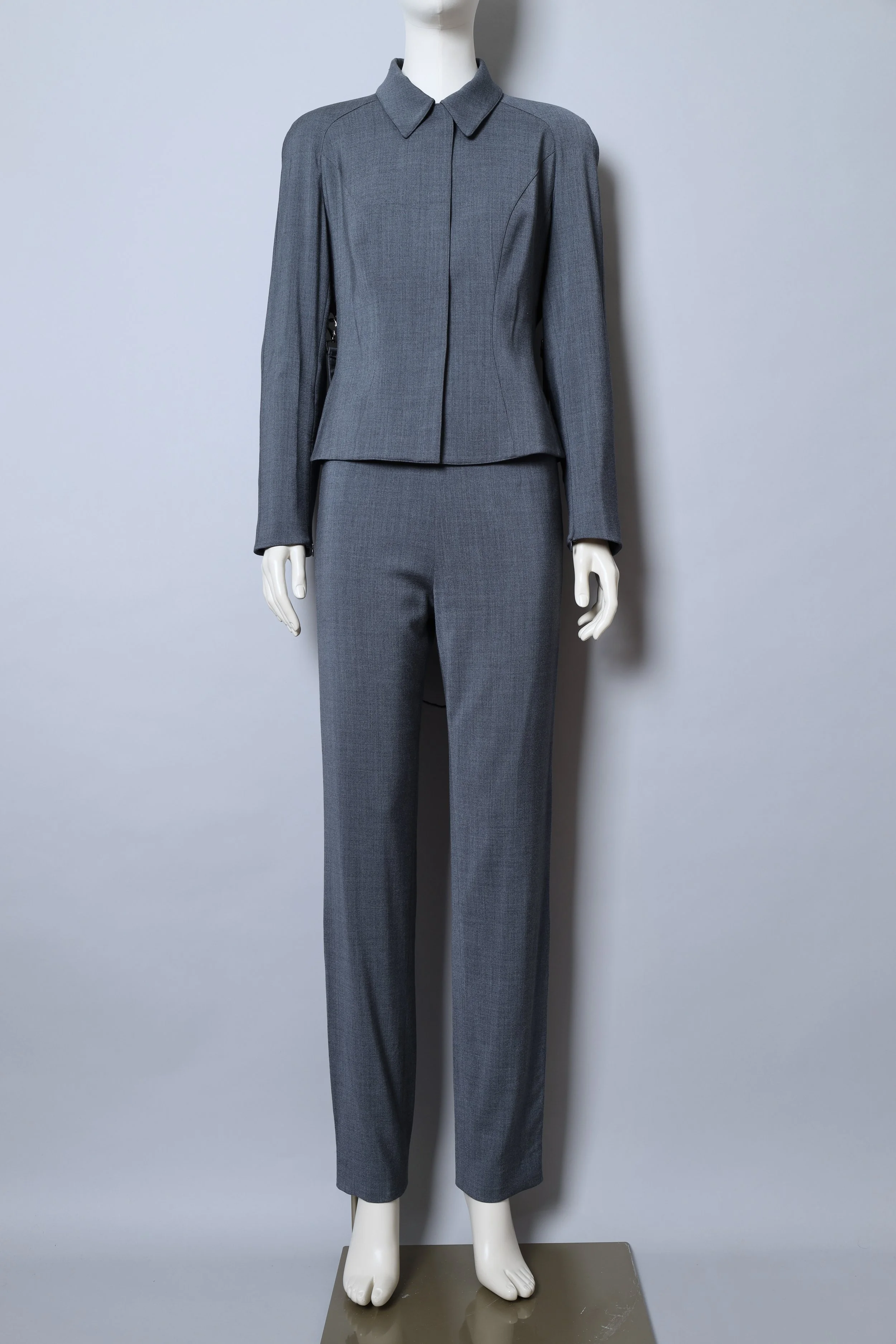 early 2000s Mugler grey belted blazer and pant suit
