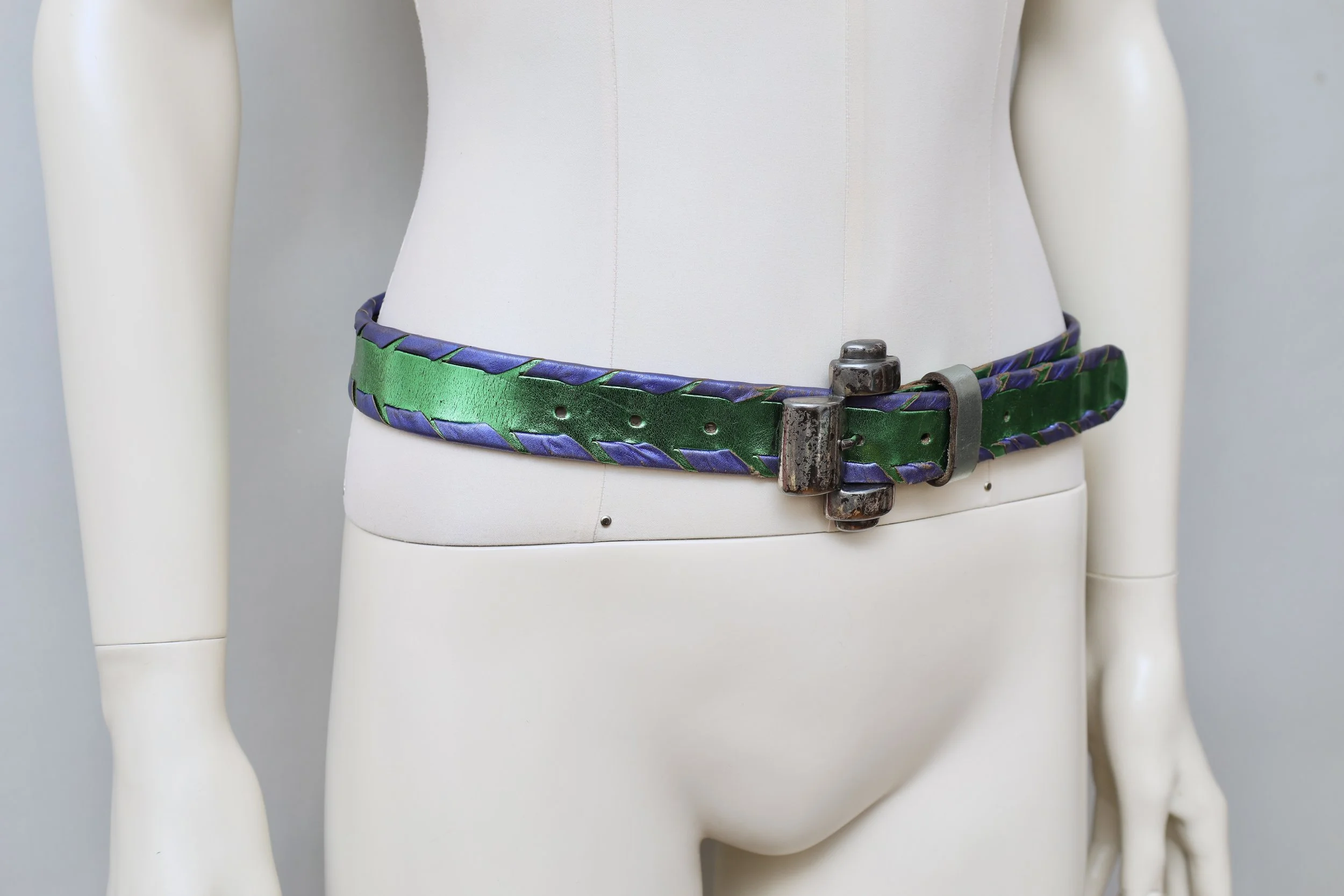 1990s Rifat Ozbek art deco metallic leather belt