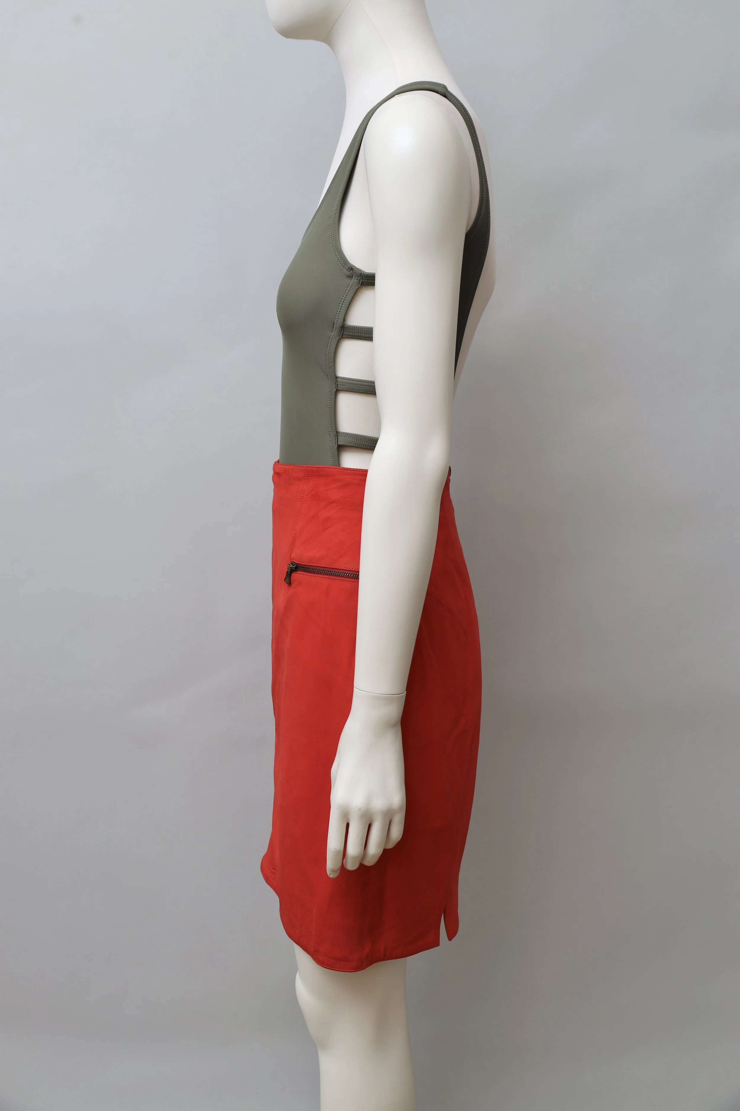 1980s Claude Montana pour Idéal Cuir red nubuck leather skirt
