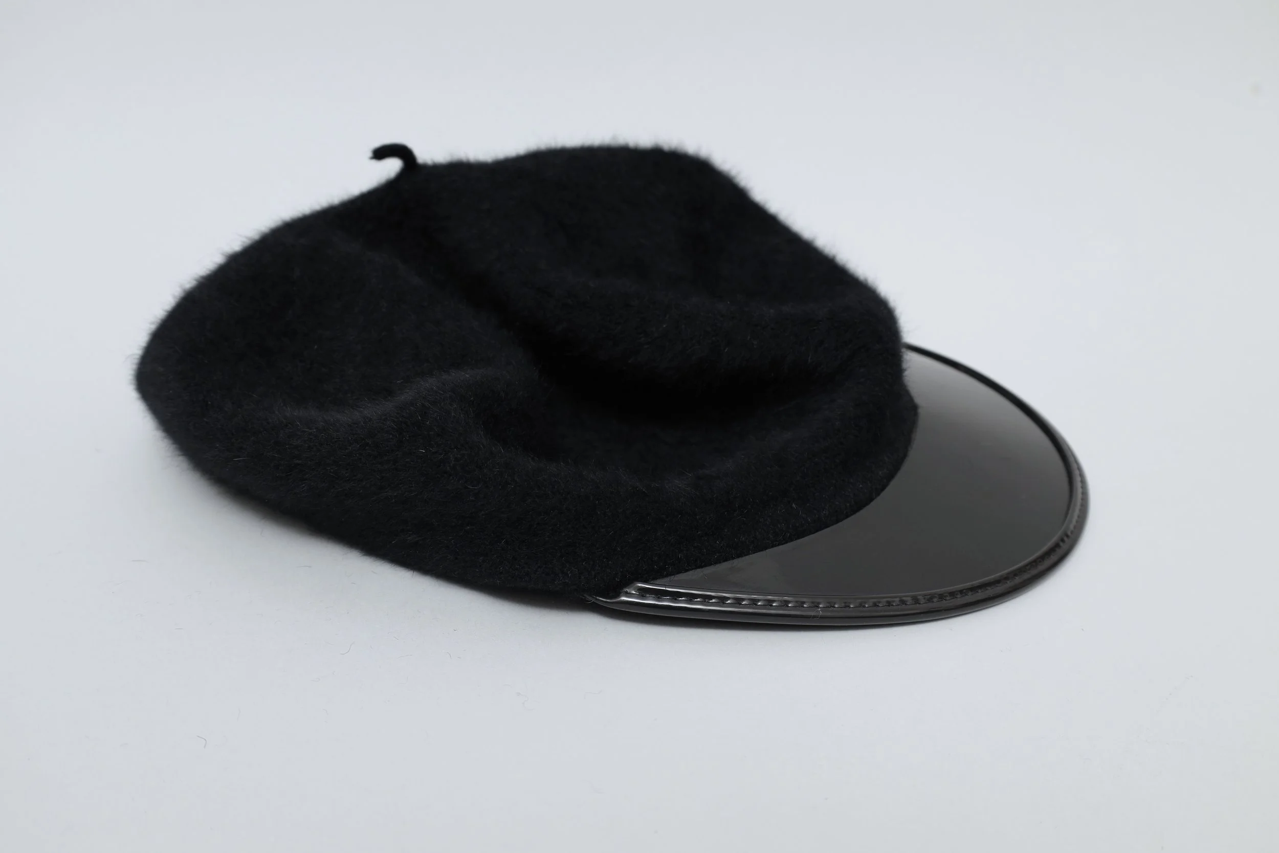 late 1970s Chantal Thomass black wool patent leather brimmed beret
