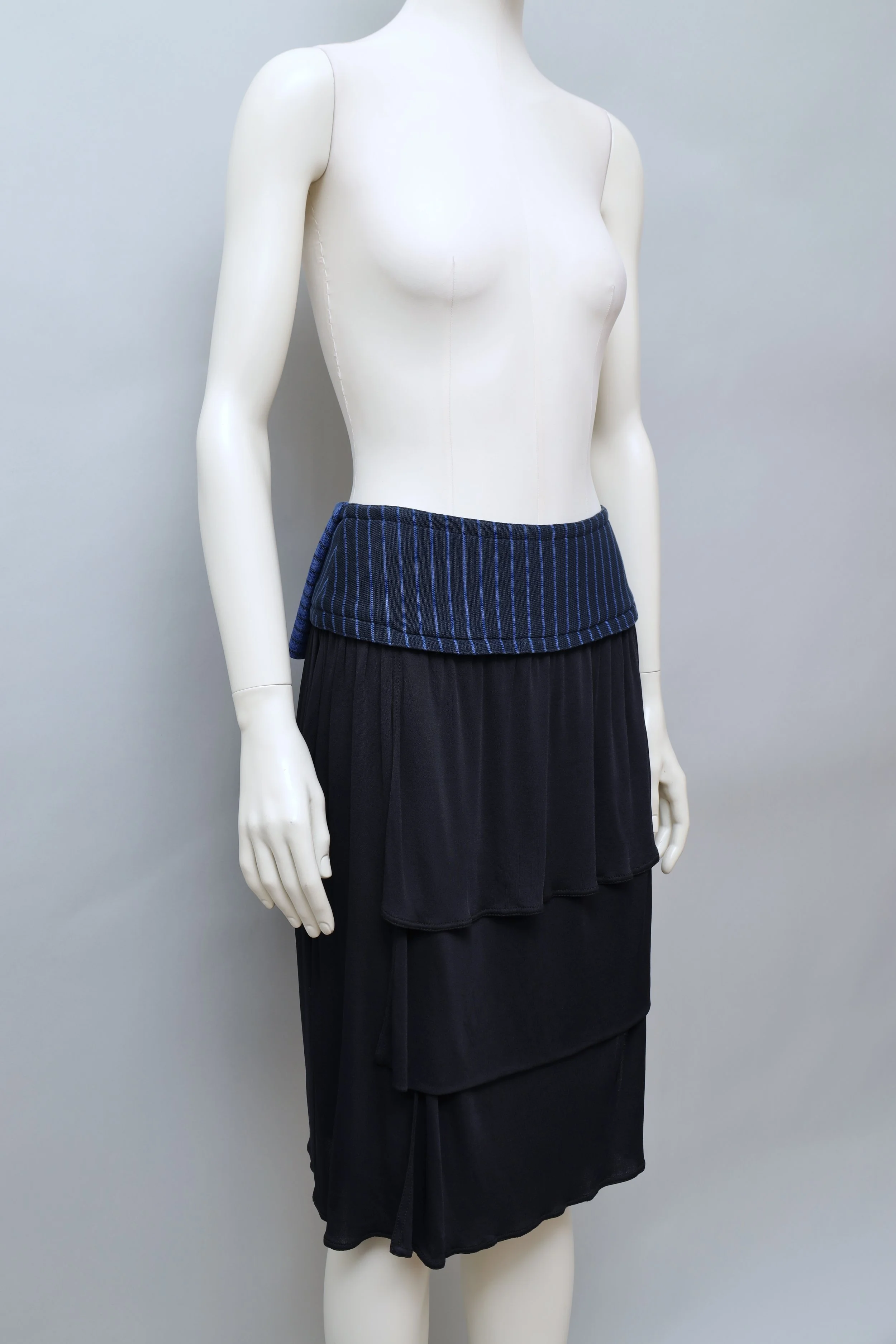 1980s Callaghan by Gianni Versace striped blue tie waist tiered skirt