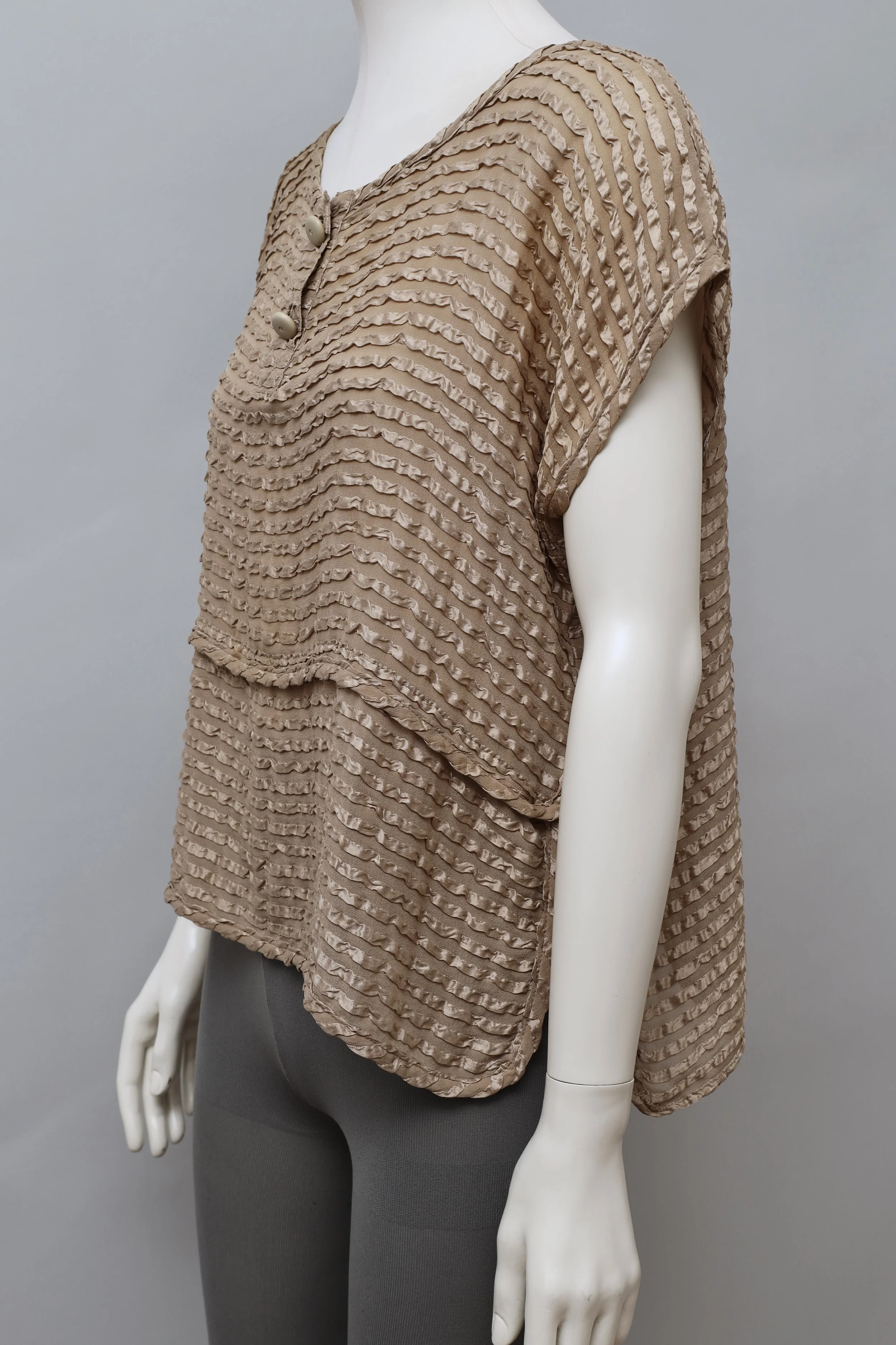 S/S 1985 Chantal Thomass taupe crinkled silk top