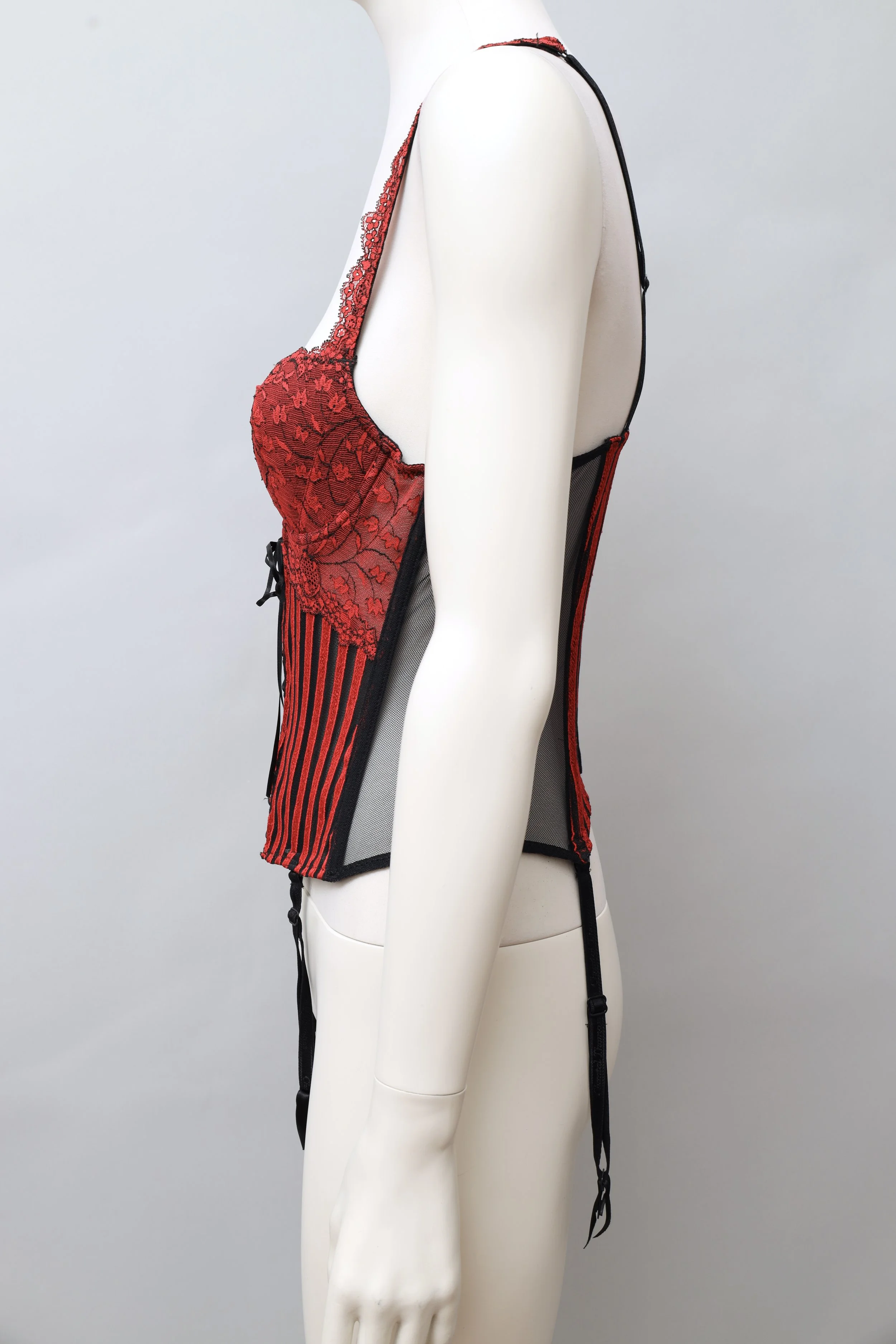 early 2000s Chantal Thomass red and black lace up bustier
