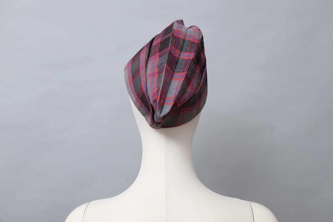 S/S 1984 Chantal Thomass pink and grey cotton tartan hat