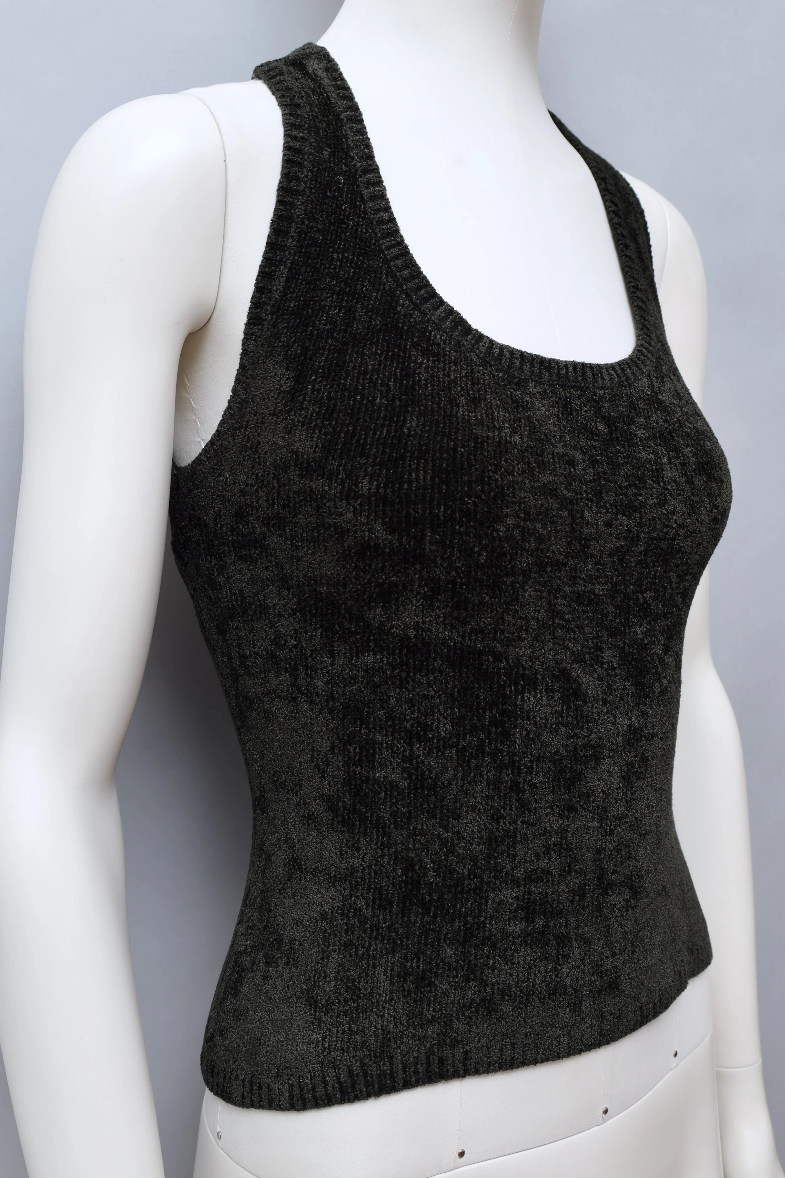 1990s Cacharel dark green chenille cross back top