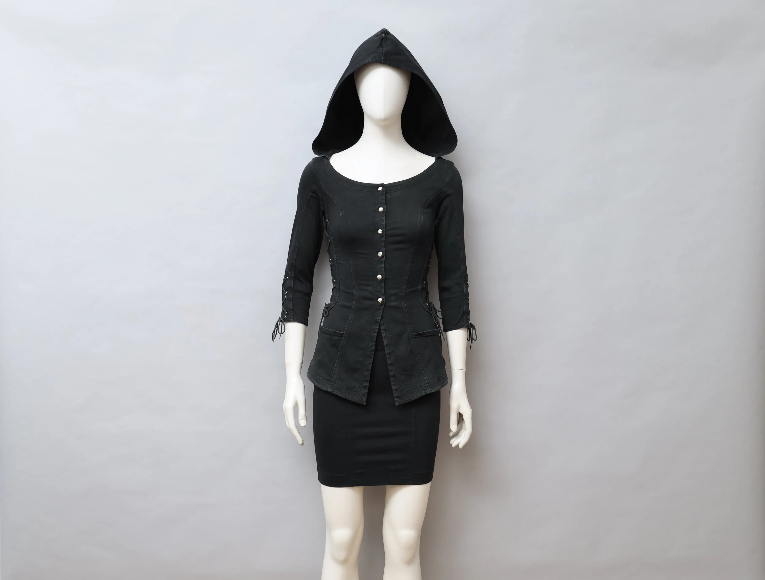 S/S 1991 Chantal Thomass black hooded lace ensemble