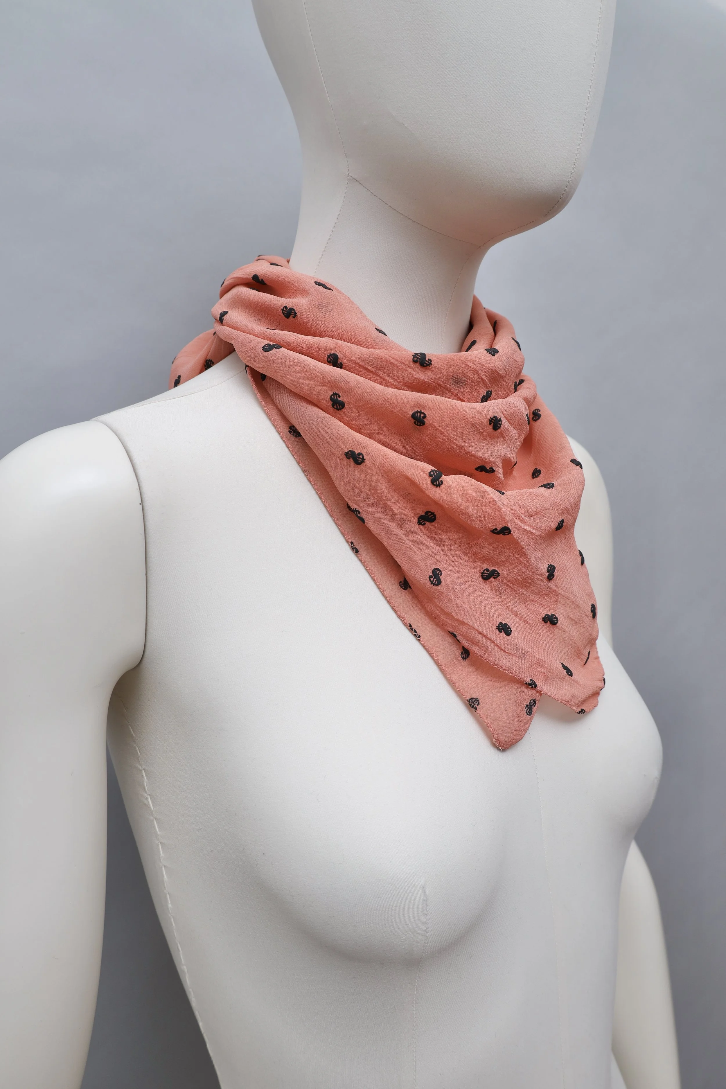 S/S 1989 Junior Gaultier dollar sign sheer salmon scarf