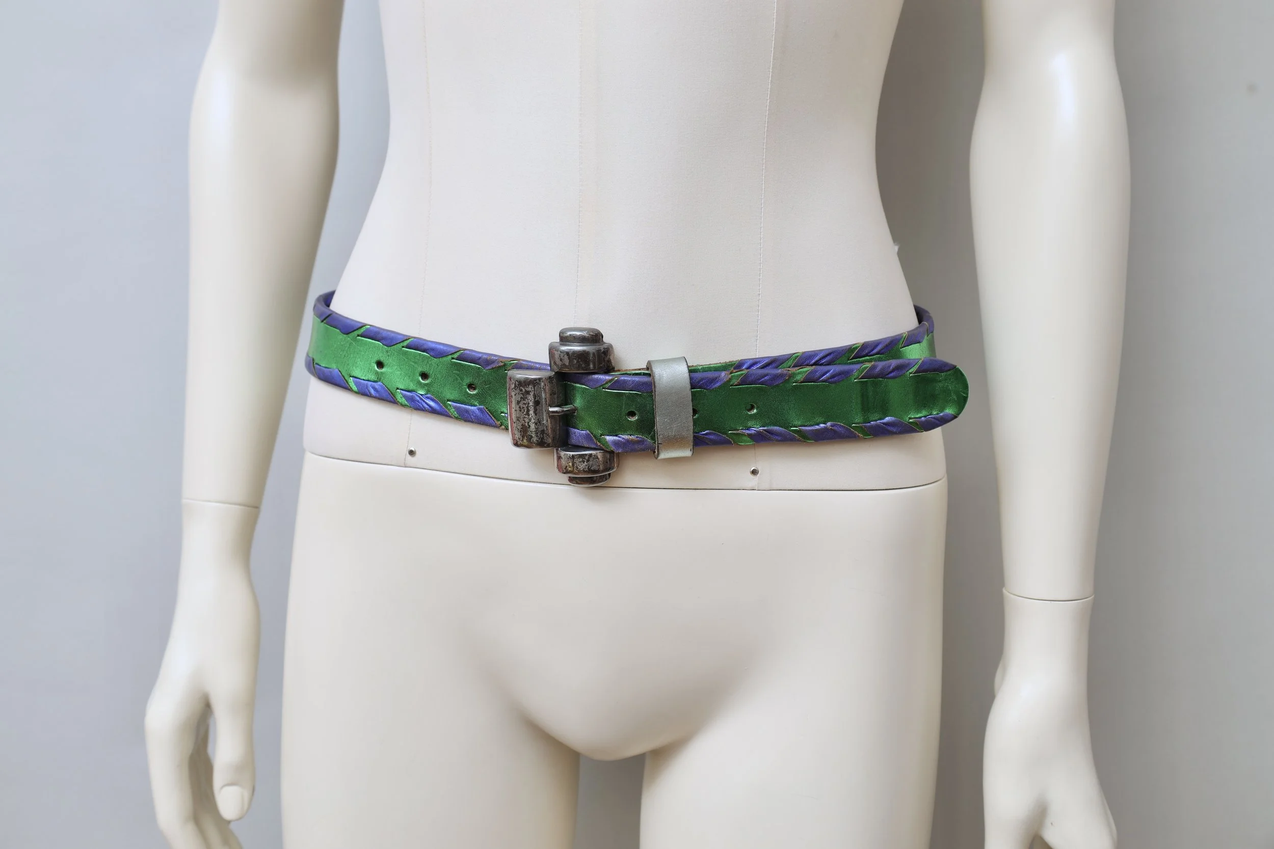 1990s Rifat Ozbek art deco metallic leather belt