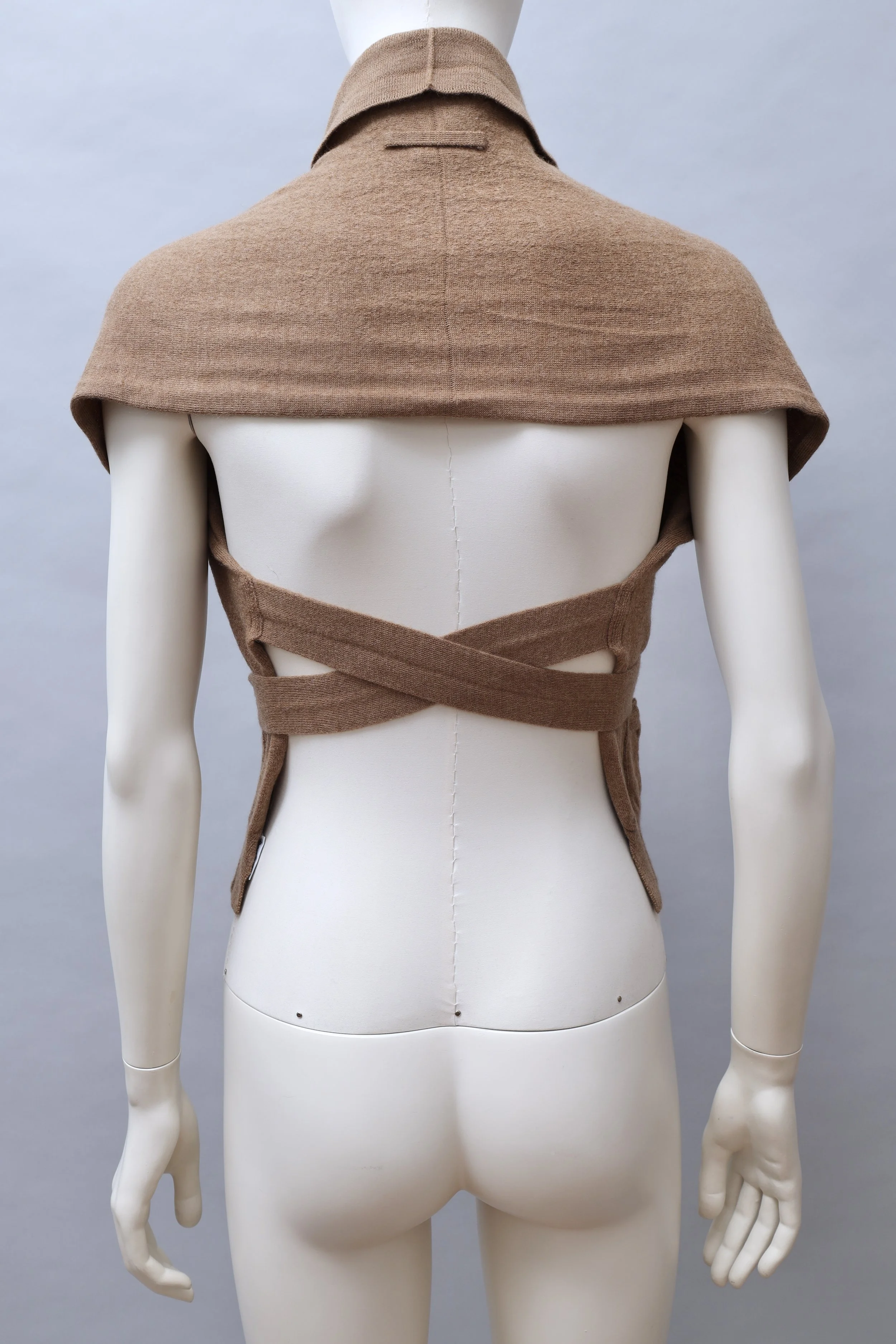 2000s Jean Paul Gaultier tan wool knit wrap capelet cardigan