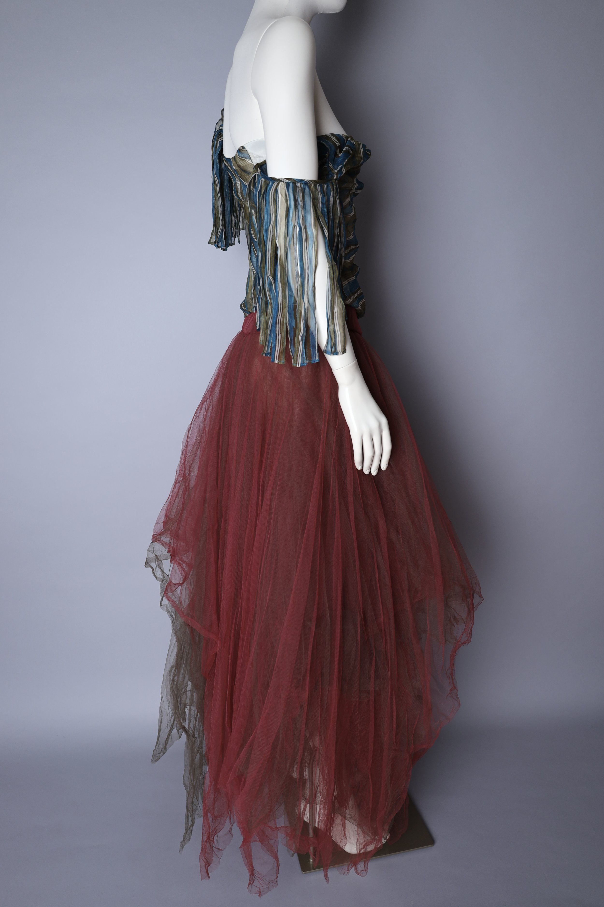 F/W 1994 G Gigli by Romeo Gigli burgundy and grey tulle skirt