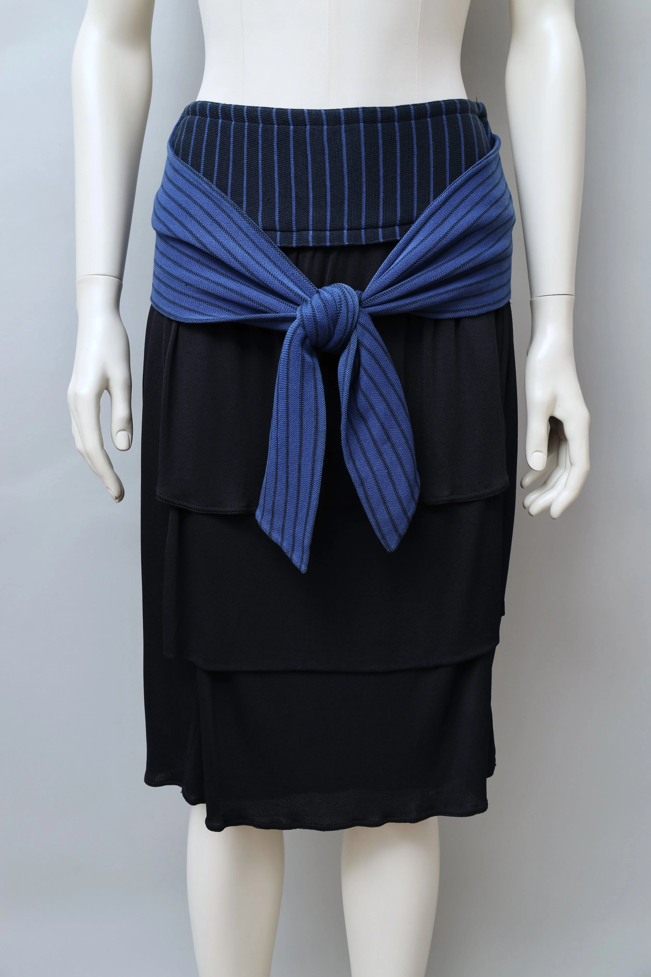 1980s Callaghan by Gianni Versace striped blue tie waist tiered skirt