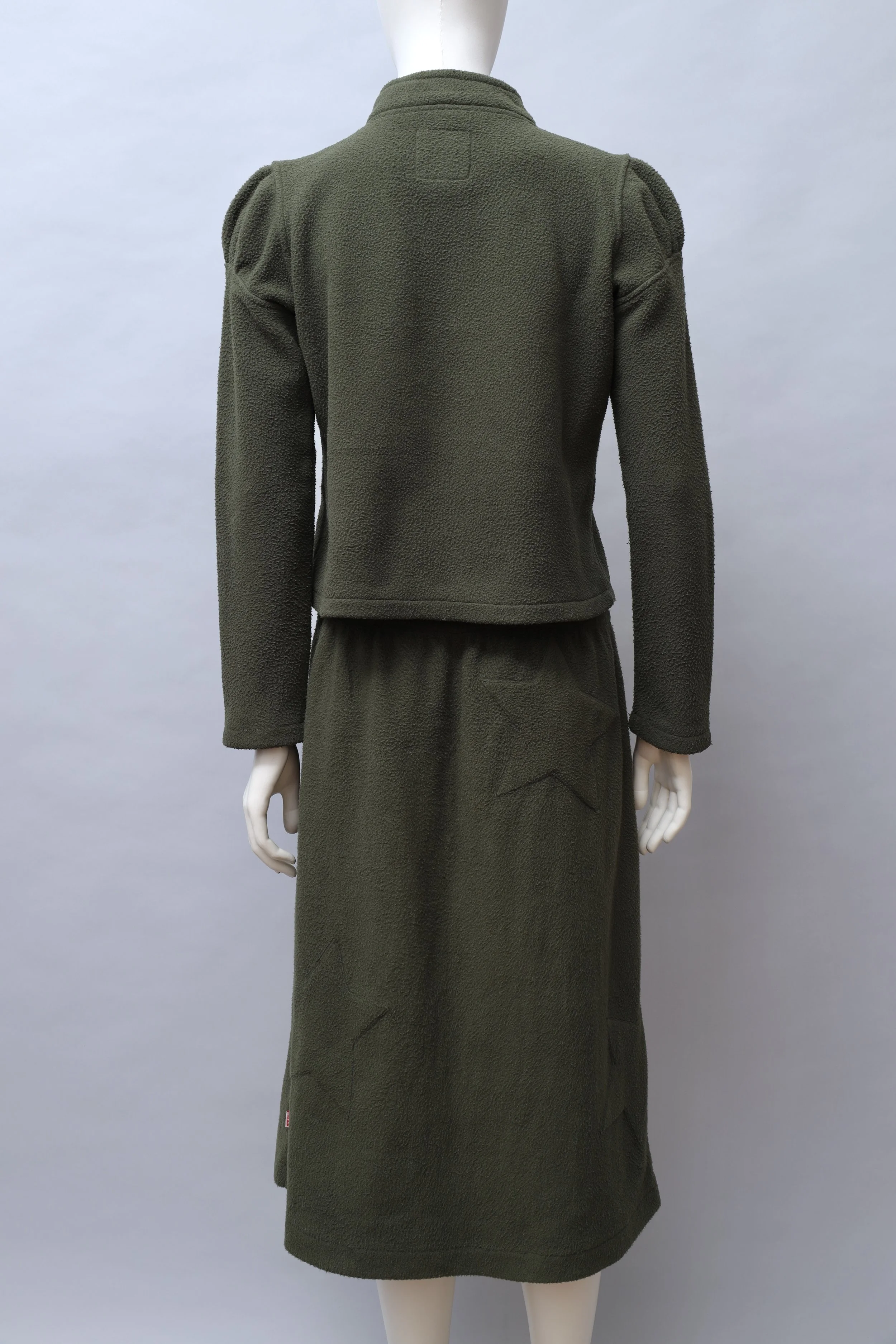 JUNK by Junko Shimada khaki green fleece jacket and skirt set