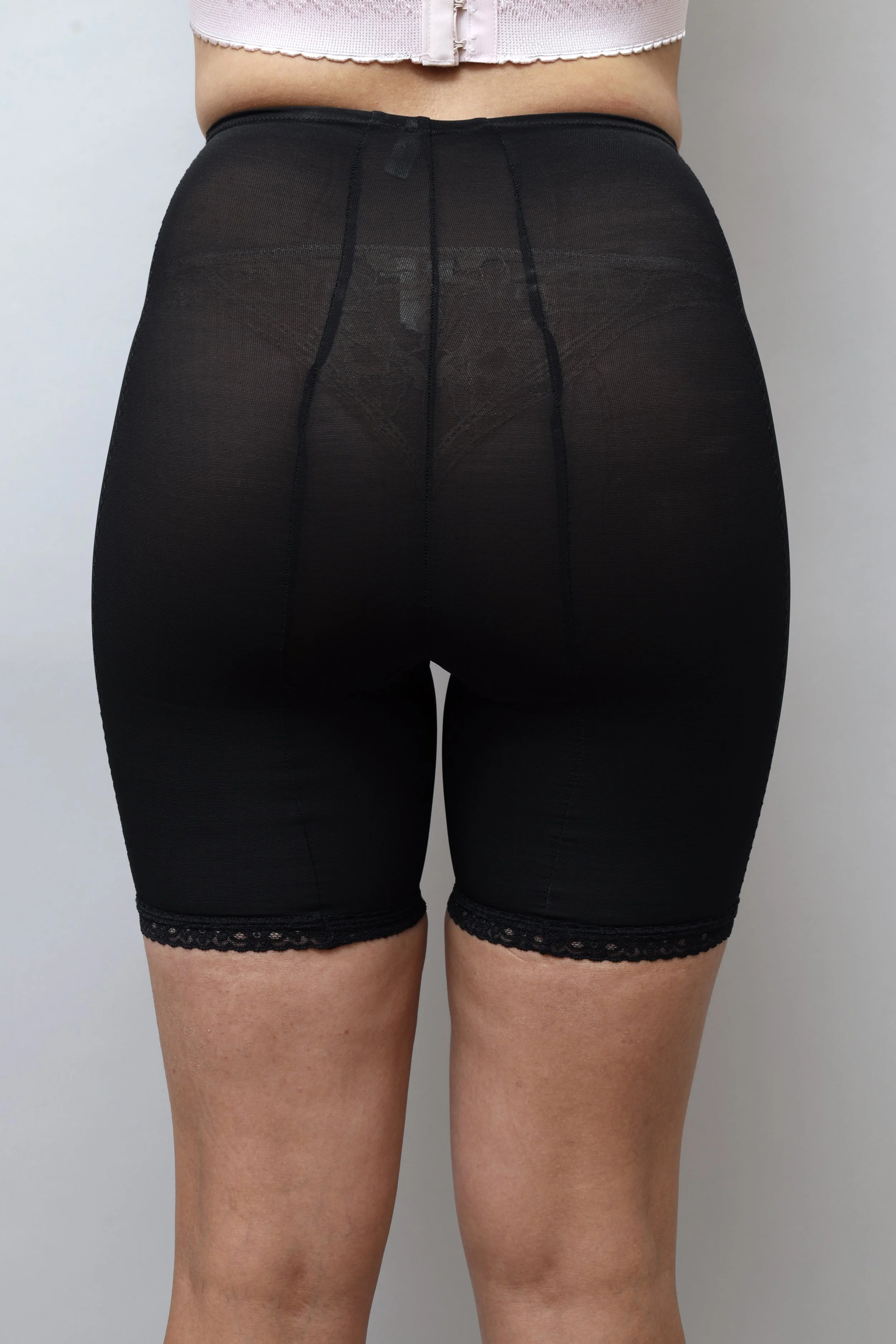 1970s deadstock Armonia black mesh biker shorts back