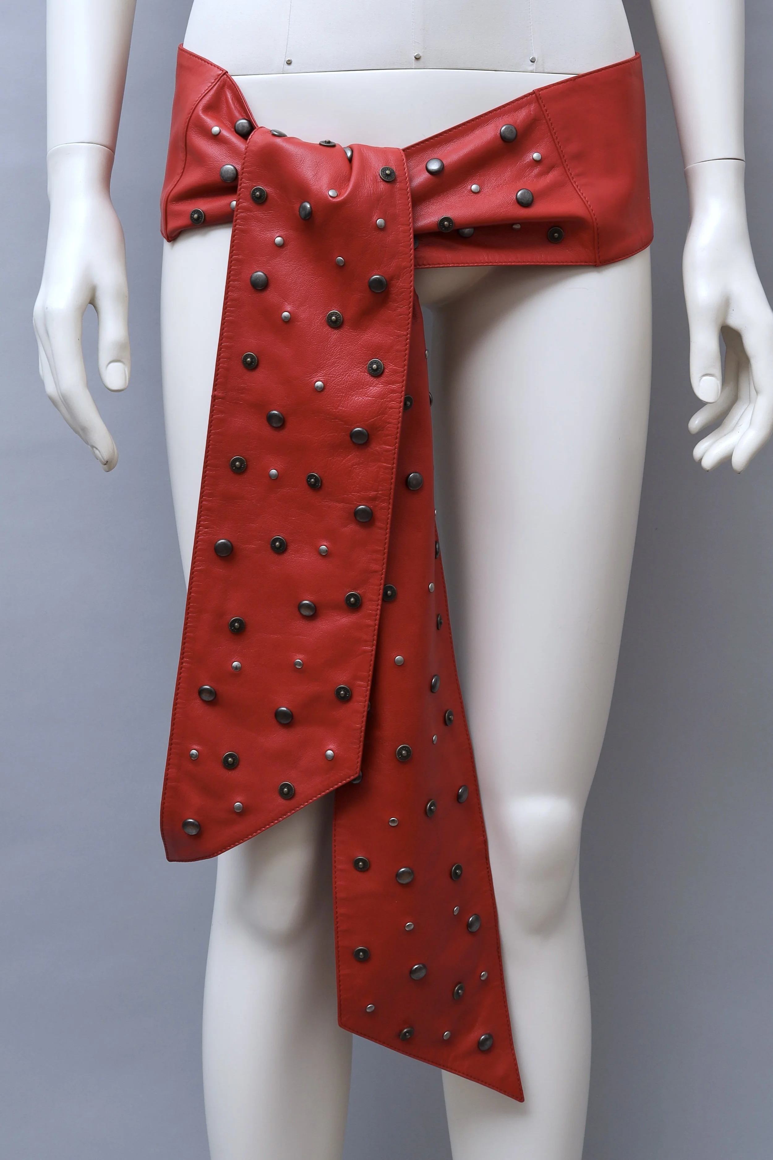 1990s Dolce & Gabbana crimson red 'LOVE and SEX' riveted leather sash belt