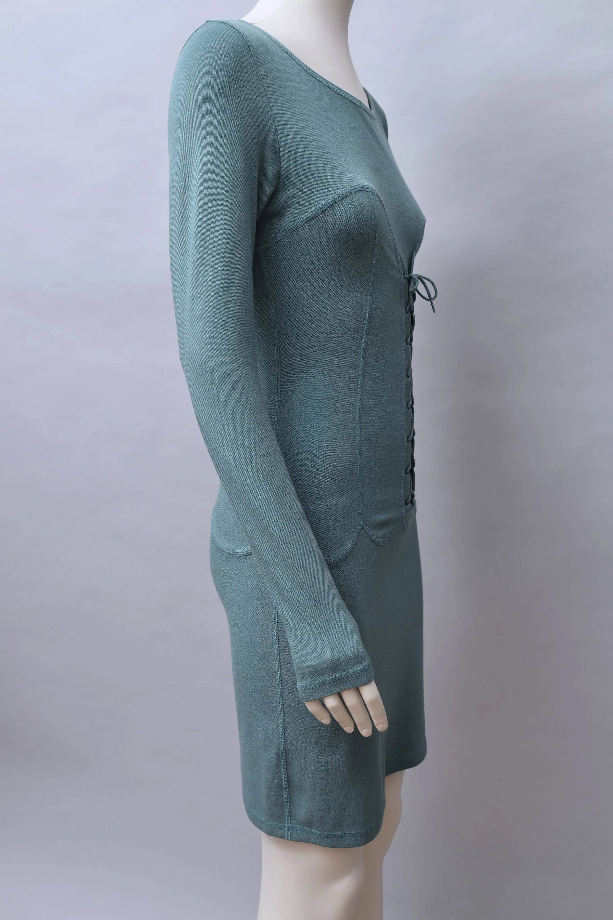 S/S 1991 Chantal Thomass teal blue lace-up dress