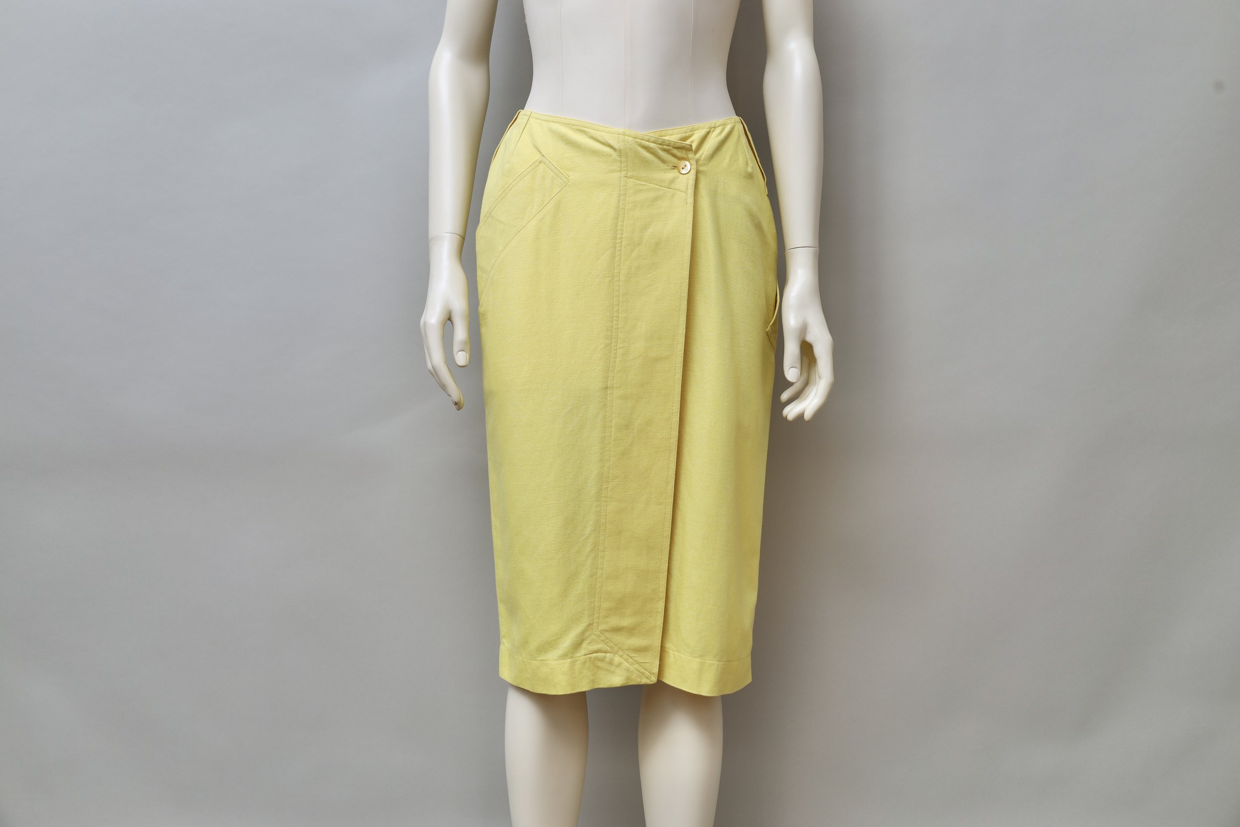 1980s Claude Montana yellow cotton asymmetrical wrap skirt