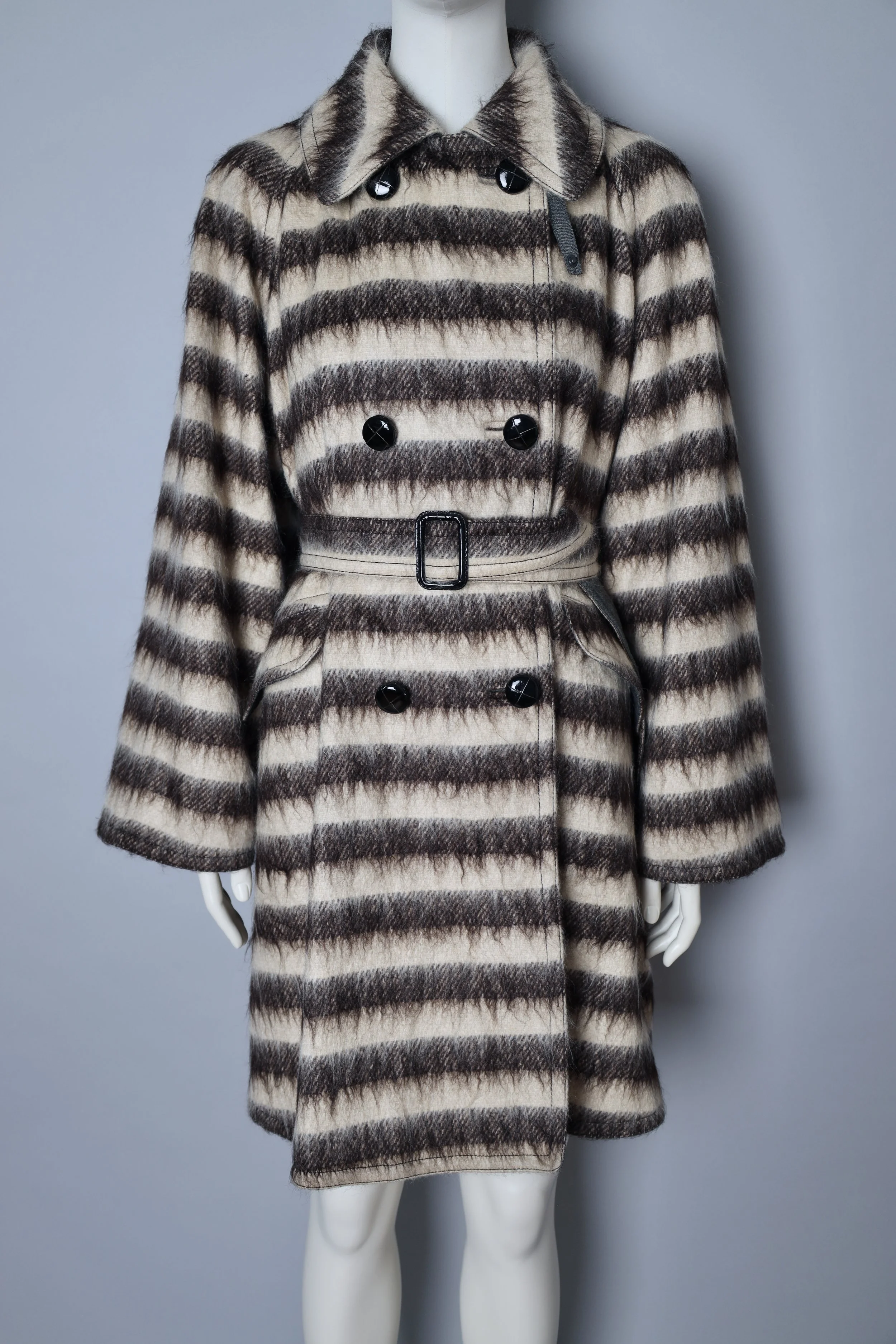1990s Jean Paul Gaultier Femme reversible striped mohair trench coat